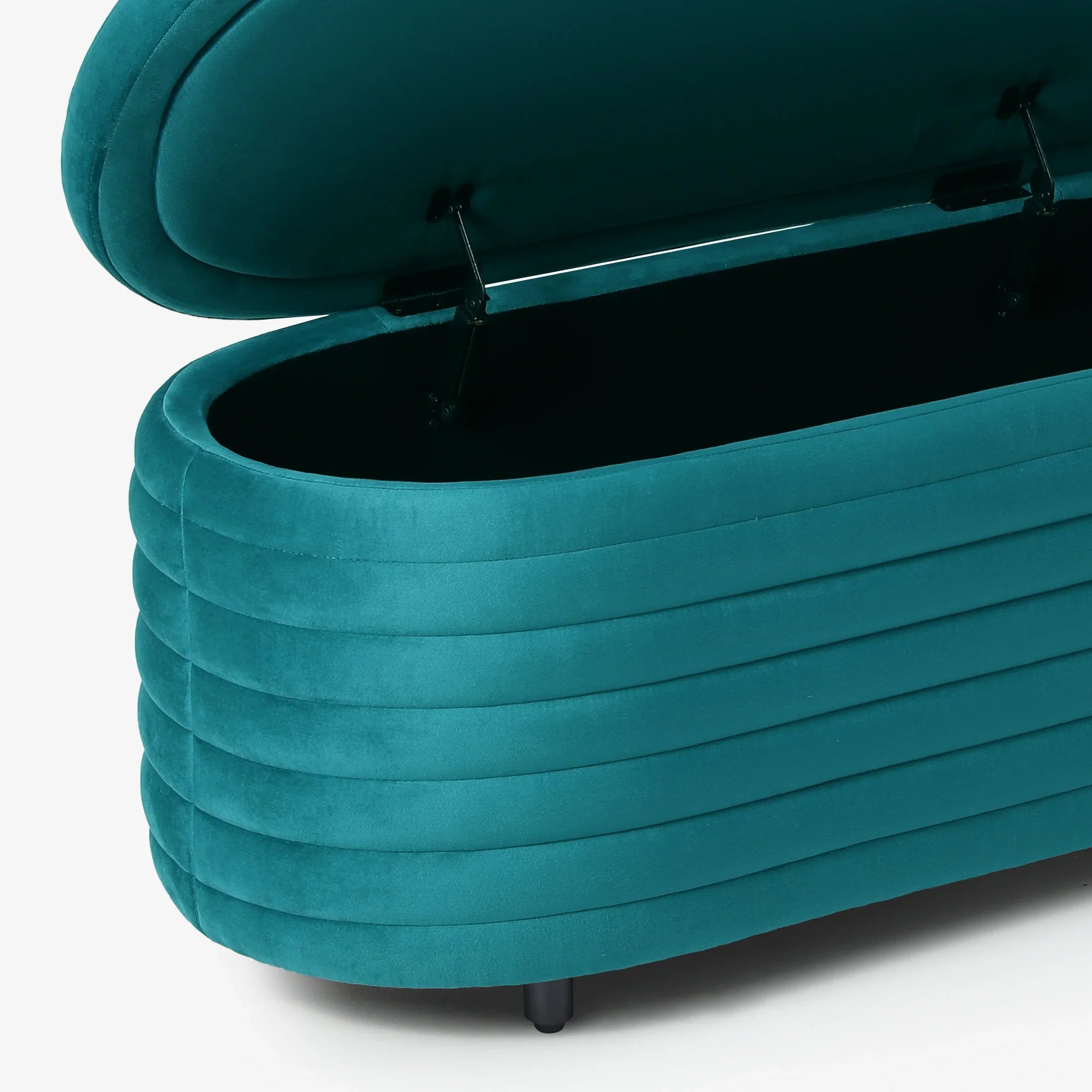 Alaia 42" Wide Mid-Century Modern Upholstered Velvet Tufted Oval Storage Ottoman Bench