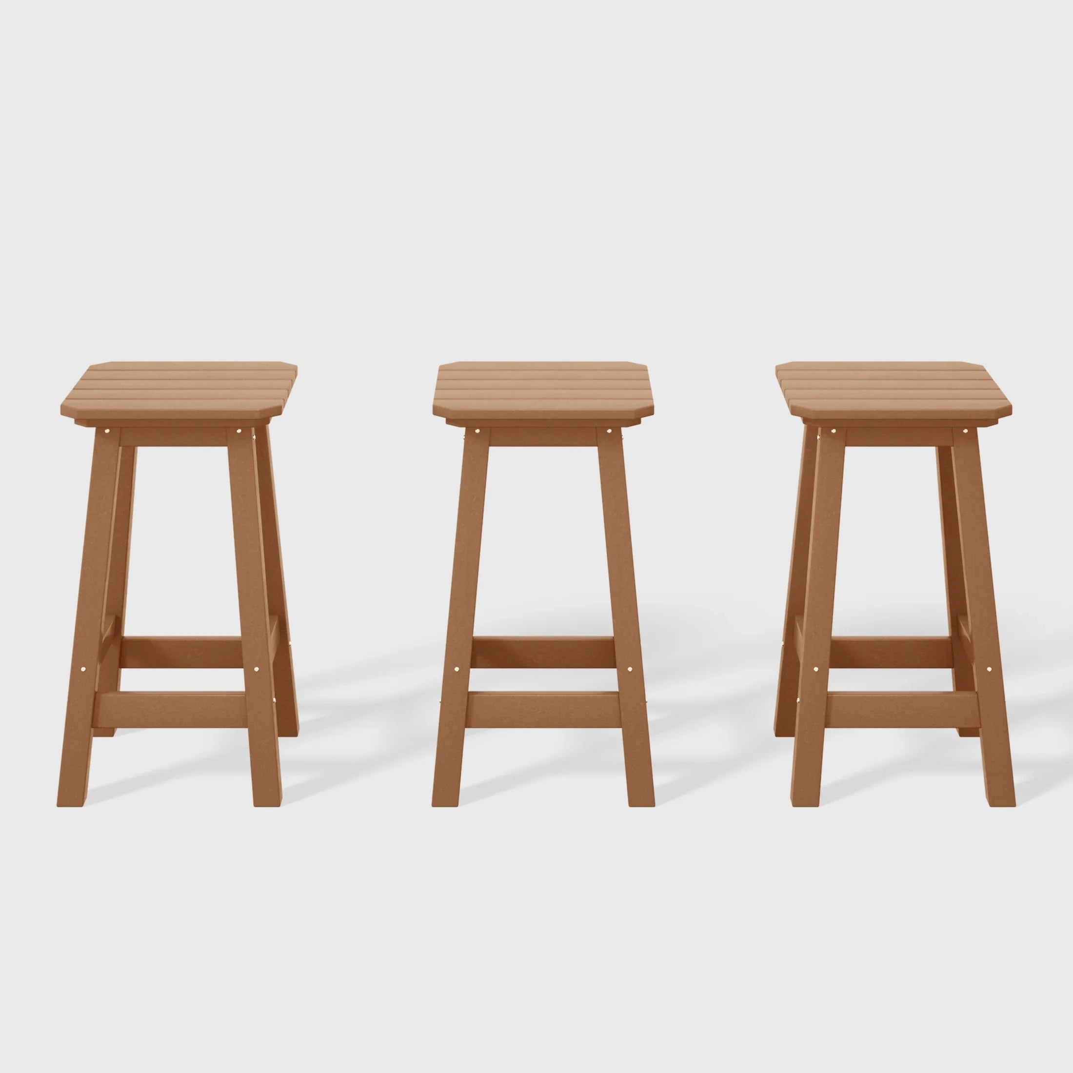 Paradise 24" HDPE Outdoor Patio Counter High Backless Square Bar Stools Set of Three