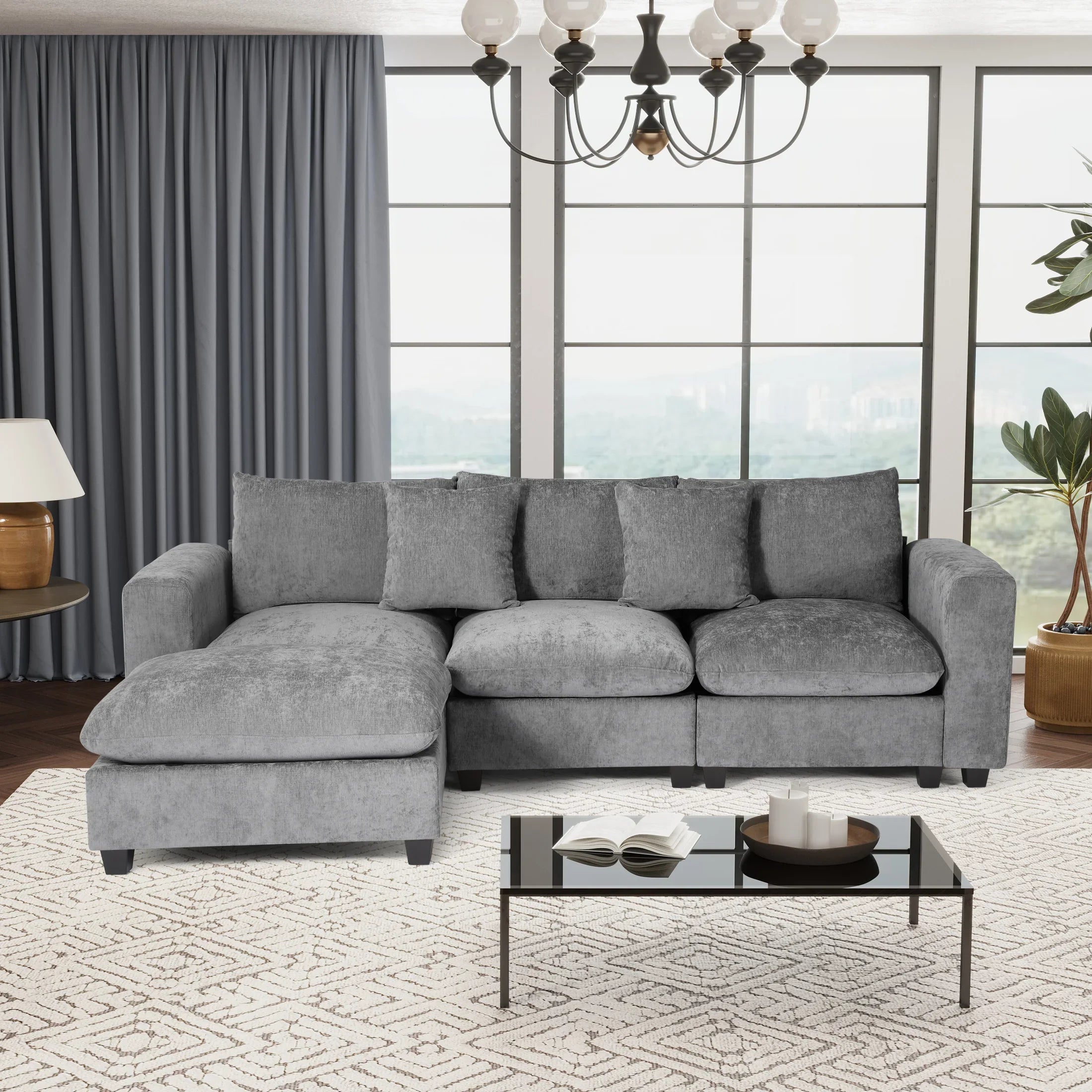 Springfield 99" Modular Chenille L-Shaped Sectional Sofa and Chaise With USB/Type-C Ports and Side Pockets