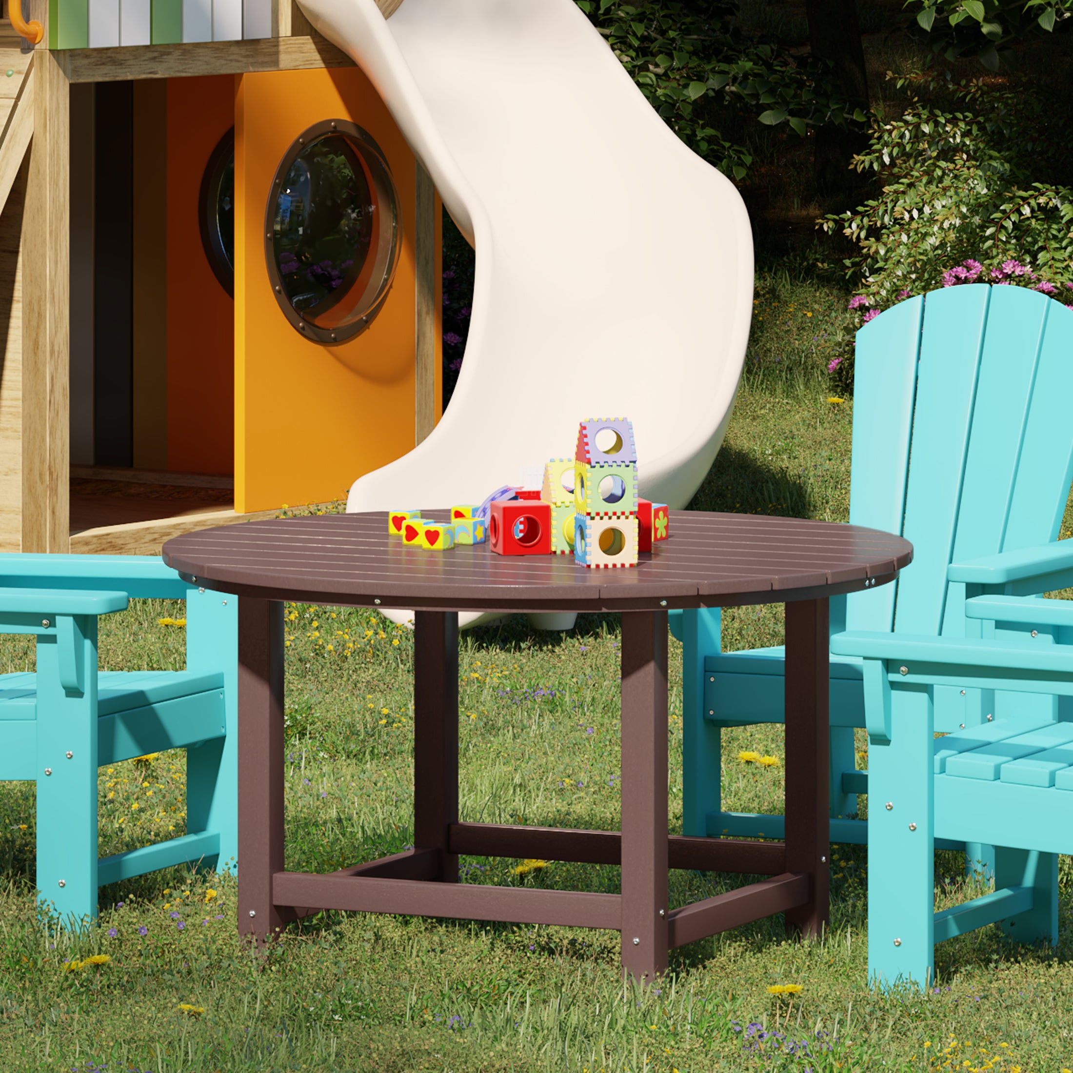 Paradise Kids Outdoor Patio Furniture HDPE 38" Wide Round Dining Table