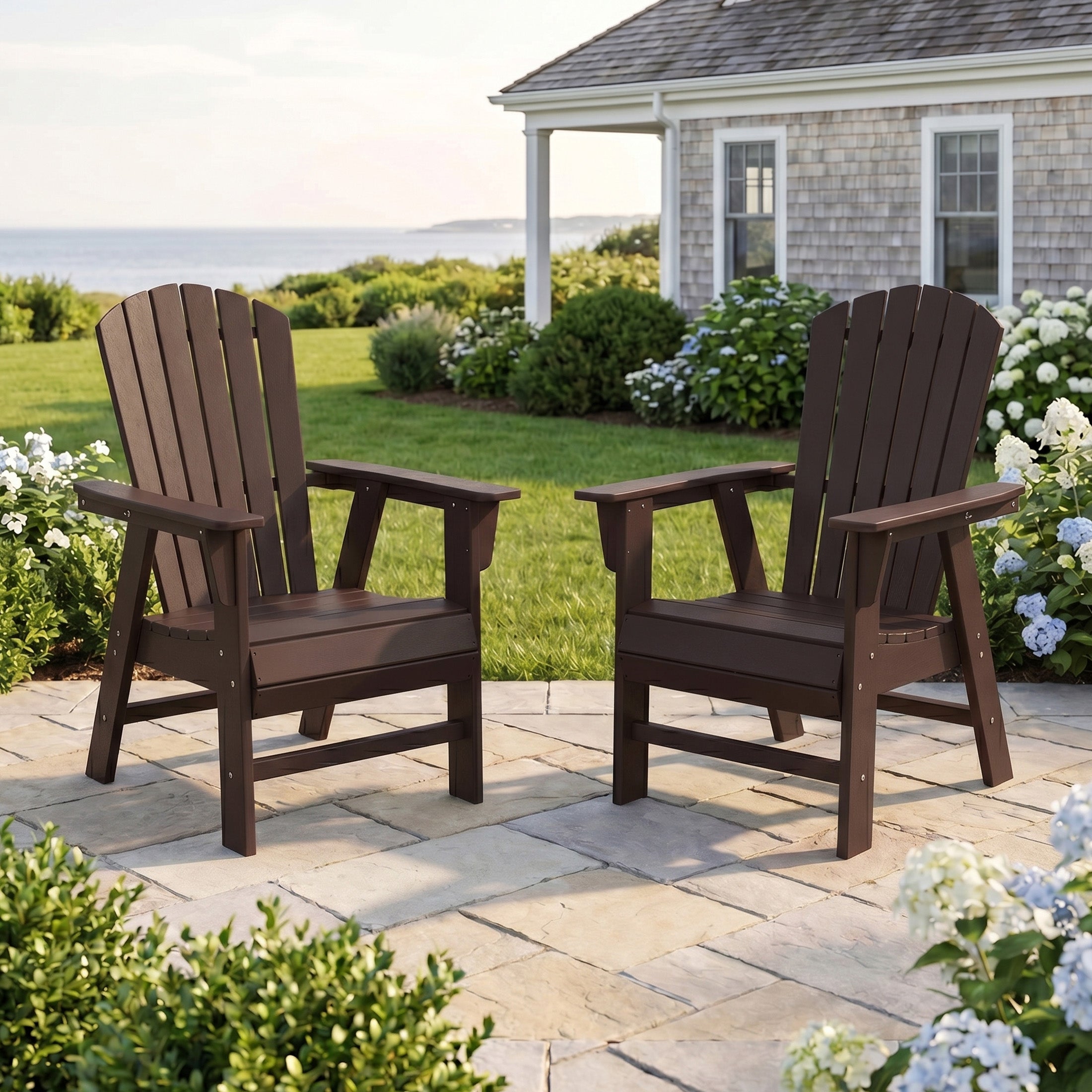 Portside Outdoor Modern HDPE Adirondack Patio Dining Chairs (Set of 2)