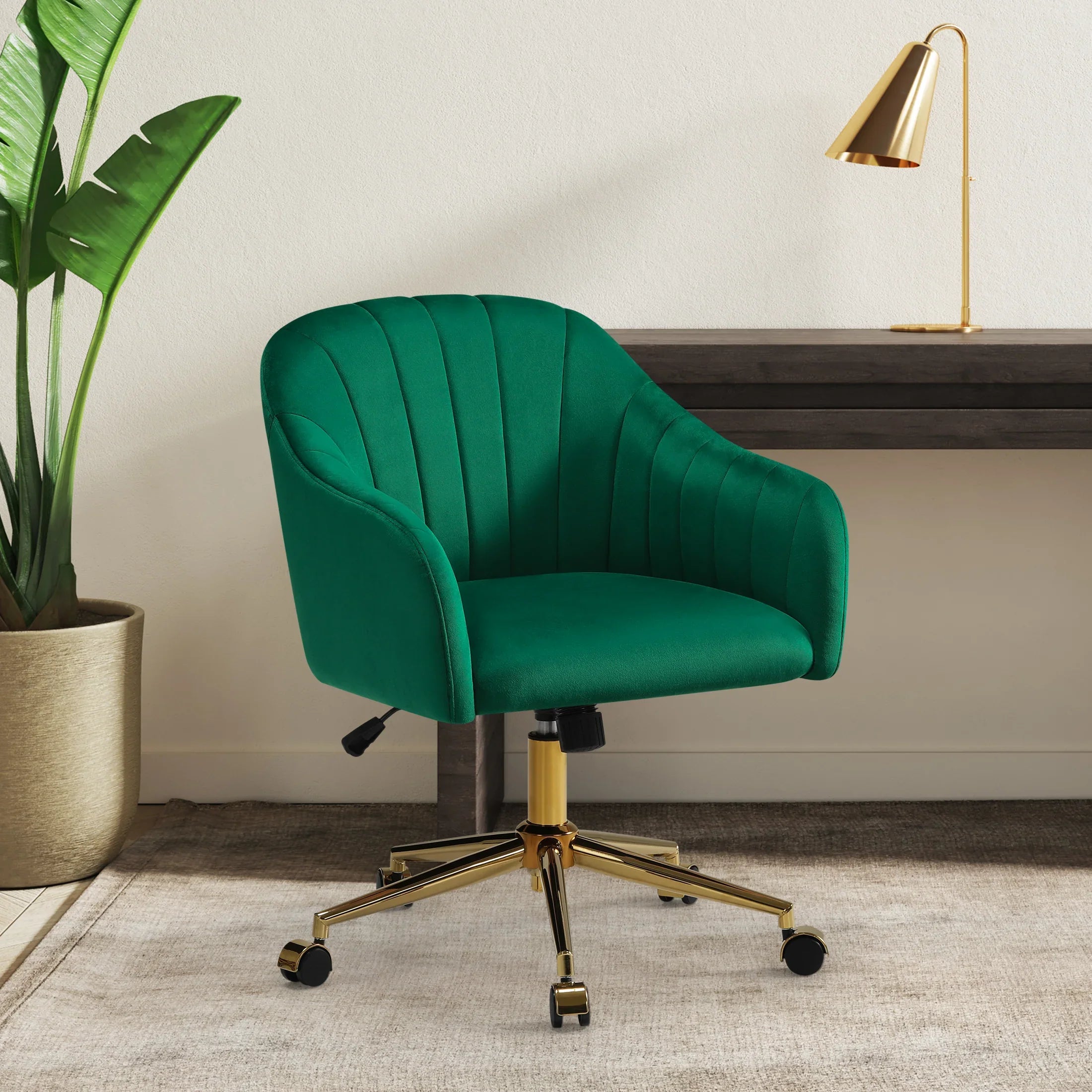 Alaia Upholstered Velvet Swivel Vanity Office Chair With Wheels