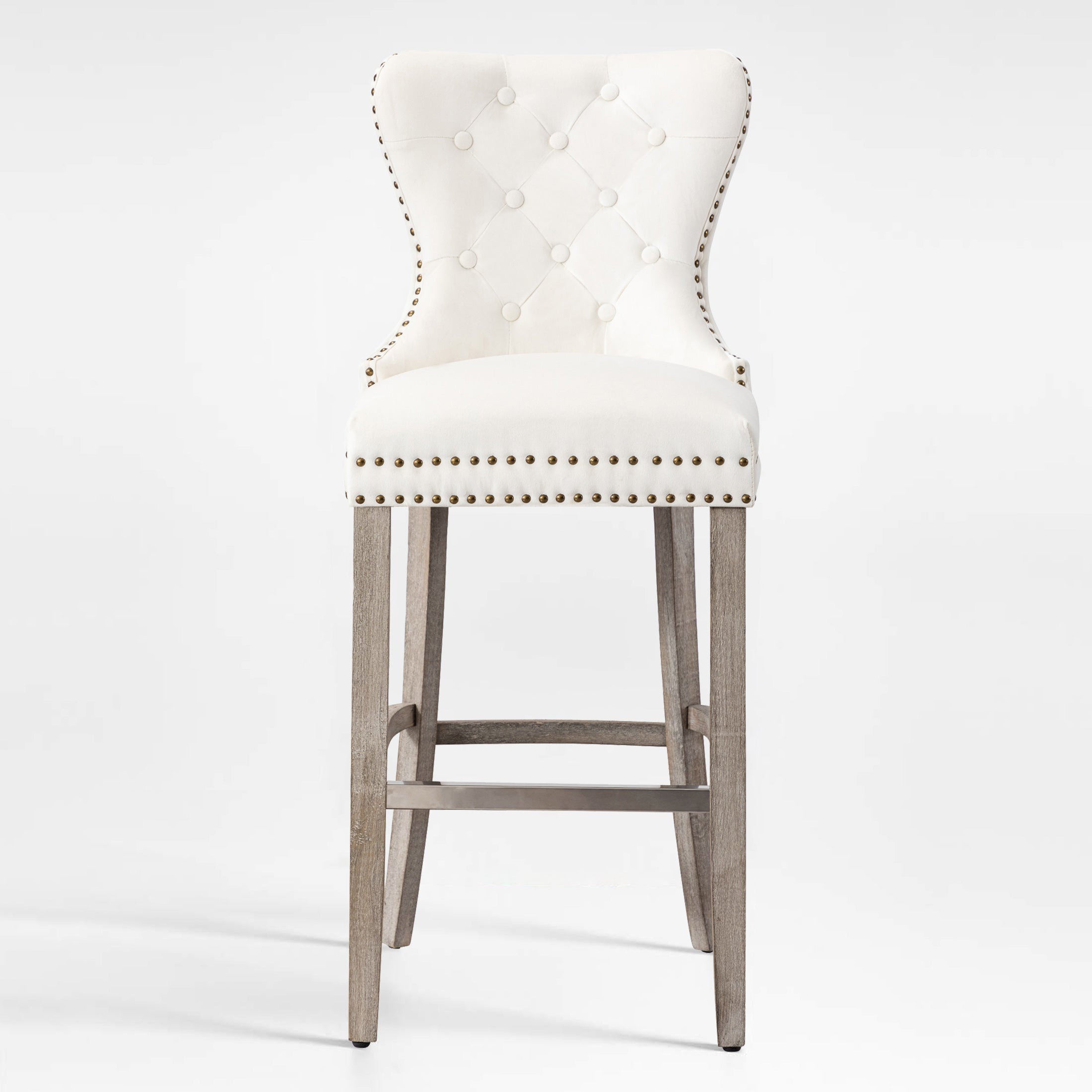 Hank 29" Tufted Velvet Bar Stool, Antique Gray