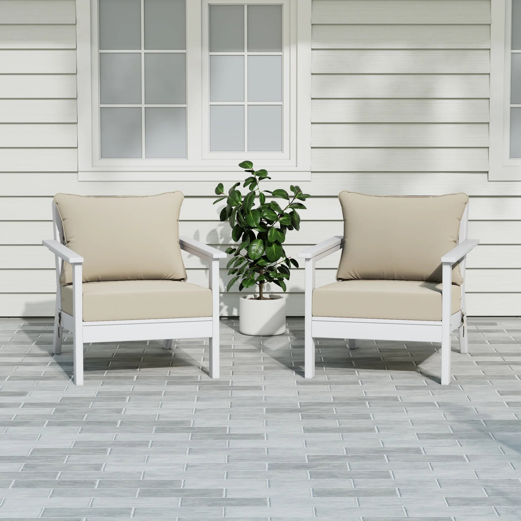 Portsmouth Outdoor Modern HDPE Patio Club Chairs with Deep Seat Cushions (Set of 2)