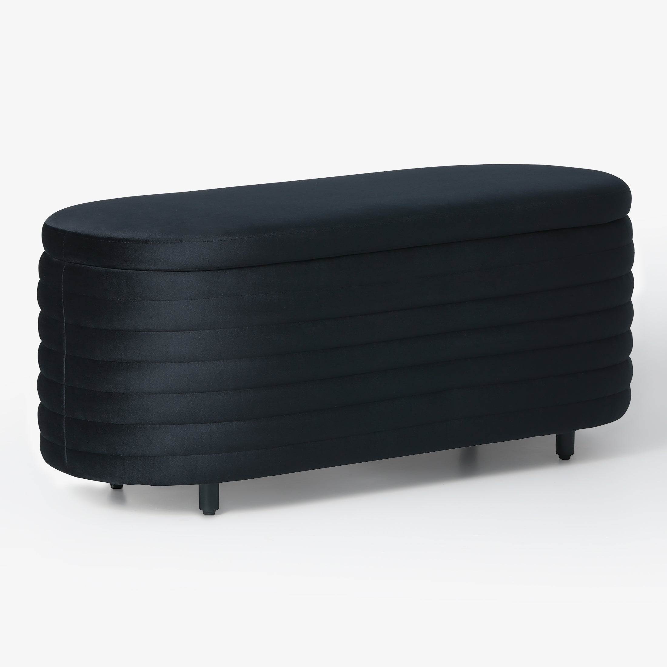 Alaia 42" Wide Mid-Century Modern Upholstered Velvet Tufted Oval Storage Ottoman Bench