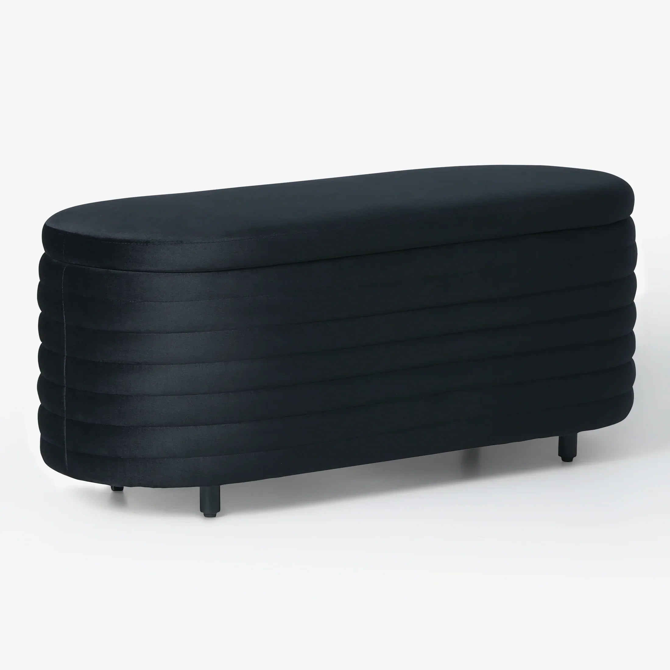 Alaia 42" Wide Mid-Century Modern Upholstered Velvet Tufted Oval Storage Ottoman Bench