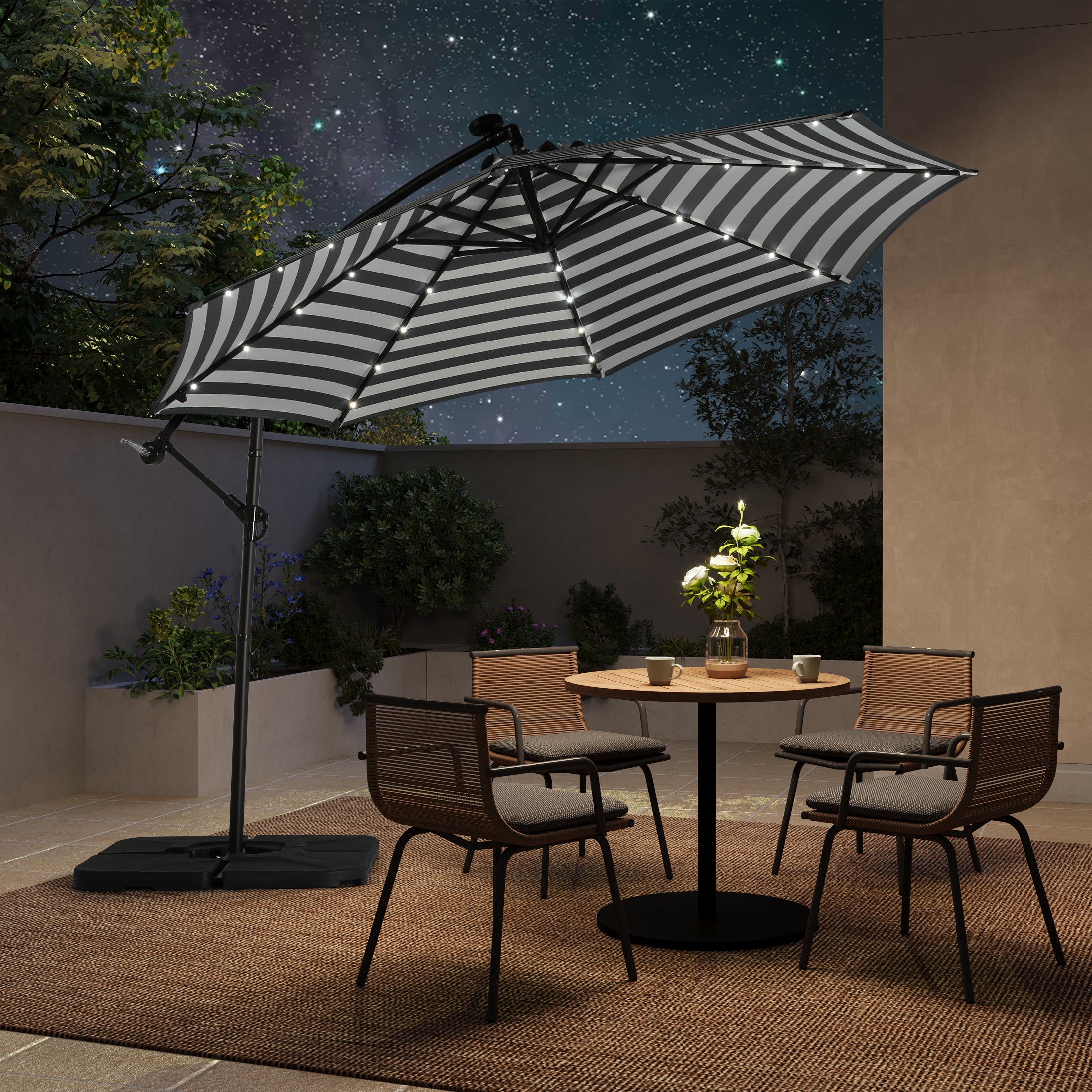 Westlake 10 ft. Outdoor / Paito Cantilever Hanging Umbrella with Solar Power LED lights