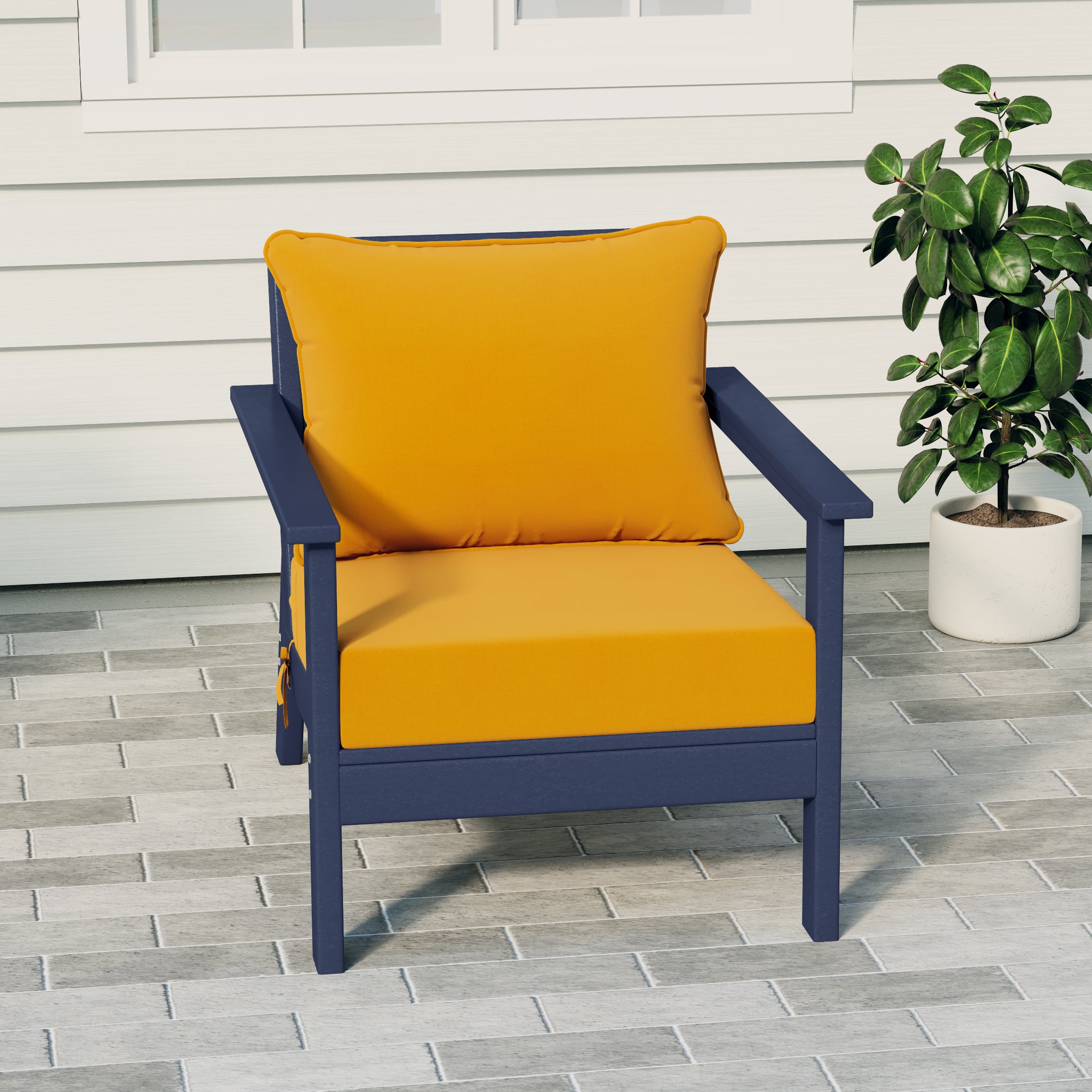 Portsmouth Outdoor Modern HDPE Patio Club Chair with Deep Seat Cushions