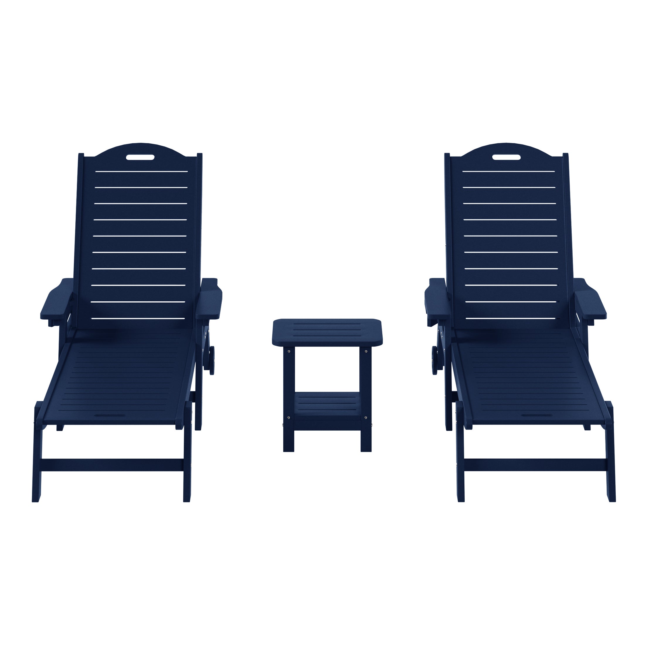 Lago 3-Piece Outdoor Patio Chaise Lounge Chair with Wheels & Cup Holder with Patio Side Table