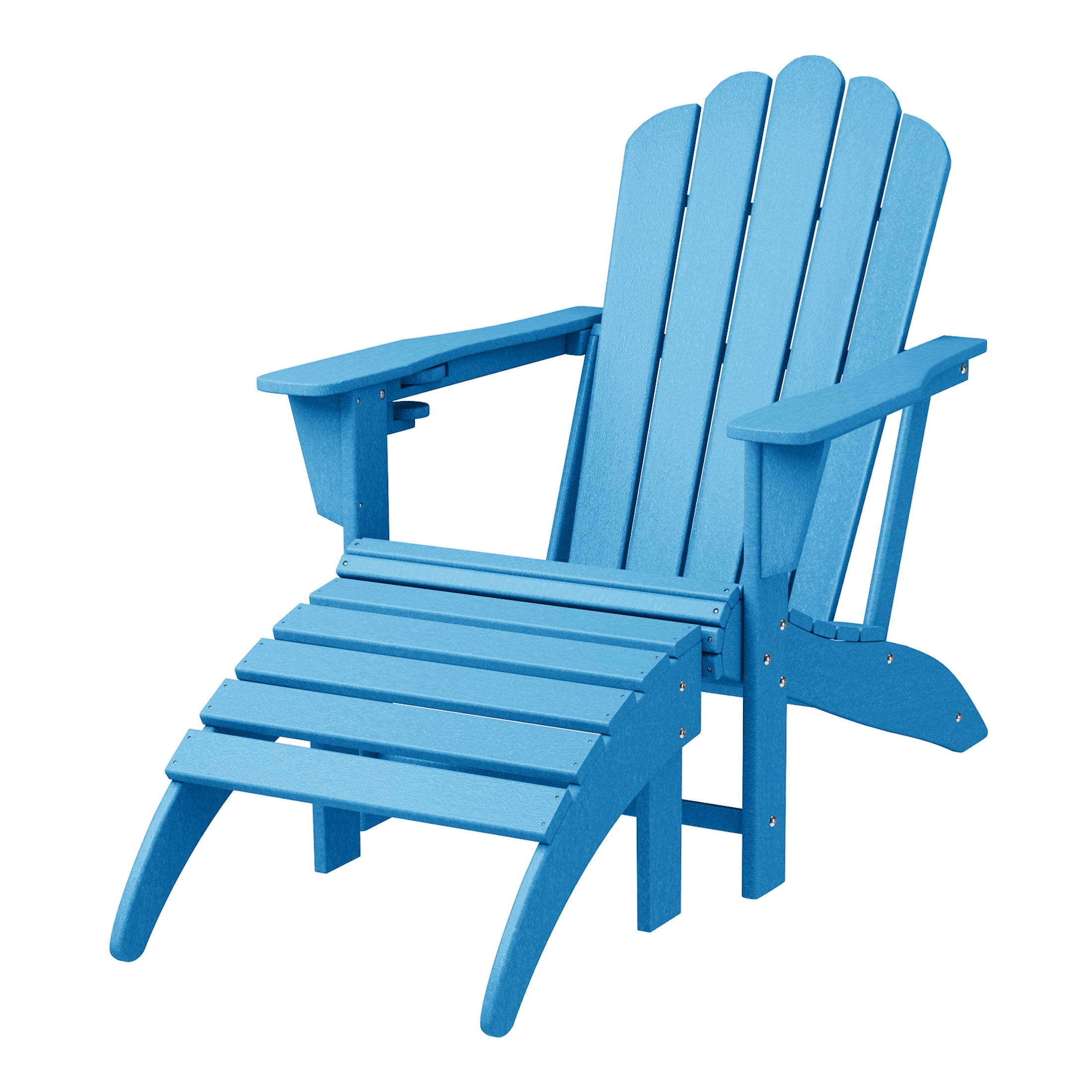Lakeview 2-Piece Outdoor Patio HDPE Adirondack Chair With Ottoman and Cup Holder Set