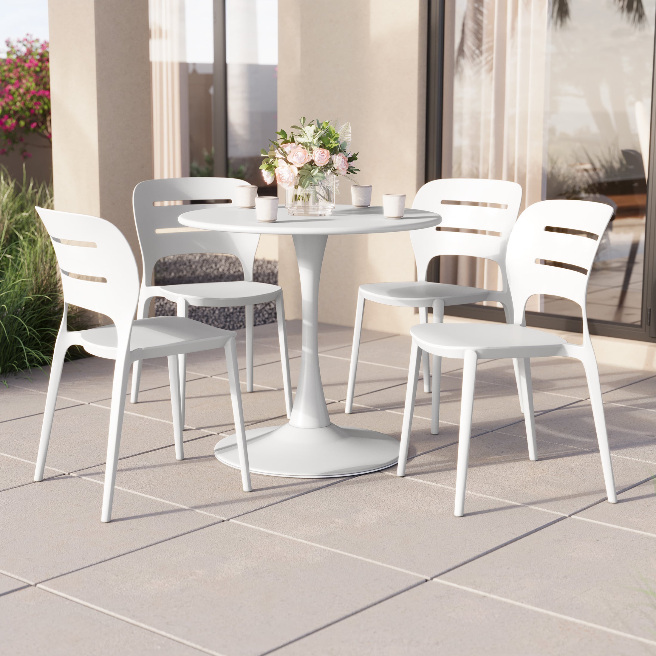 Sunshine Outdoor Modern Stackable Plastic Patio Dining Side Chairs (Set of 4)