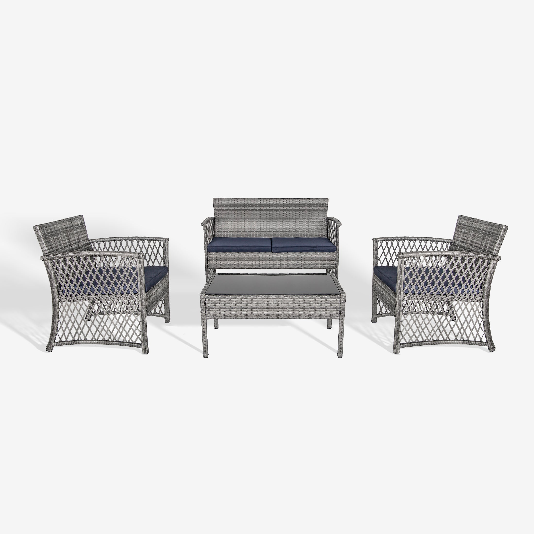 Estela 4-Piece set Coffee color base Outdoor / Patio Woven Rattan Conversation Sofa set with cushions a Coffee table ( 4 seater )