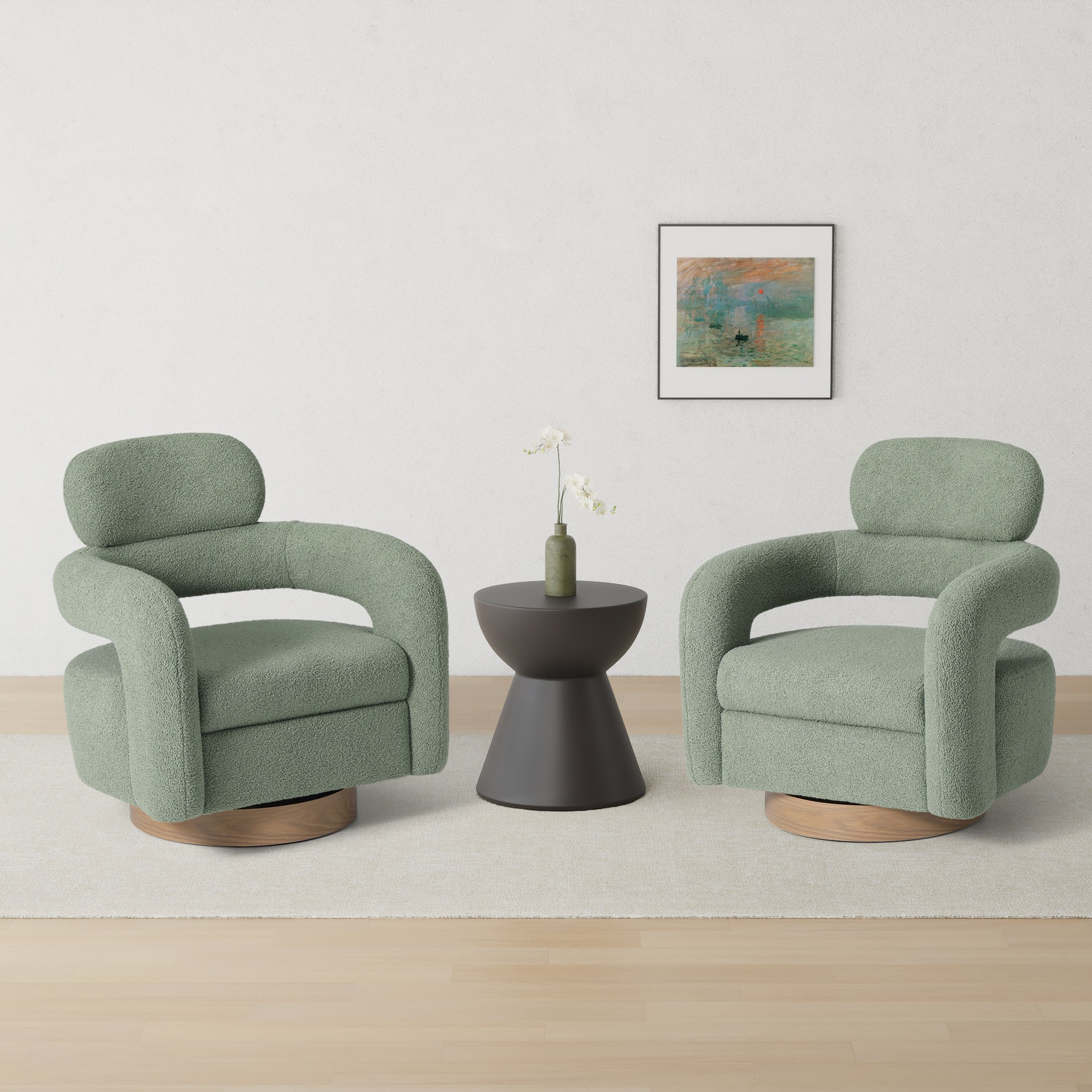 Celine Mid-Century Modern Sherpa Swivel Barrel Accent Chair (Set of 2)