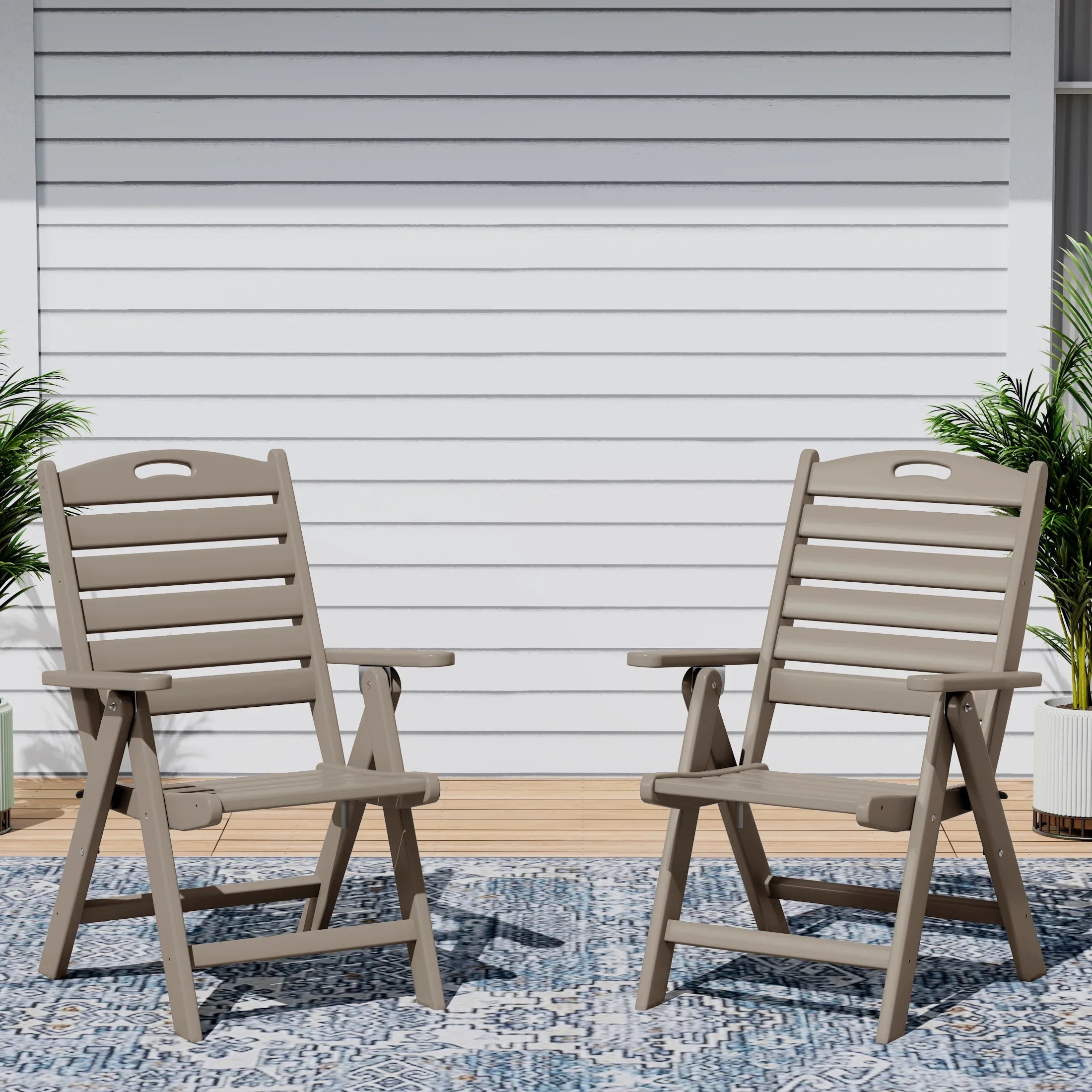 Cayman HDPE Adjustable Highback Folding Outdoor Patio Dining Chairs Set of 2