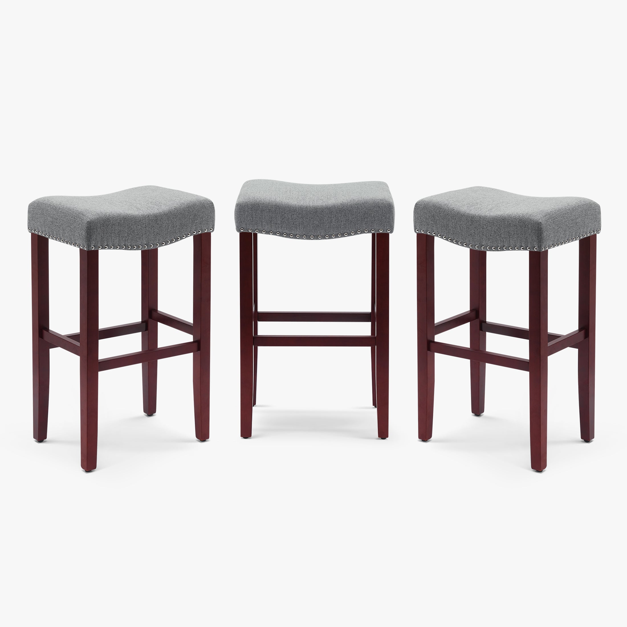 Bulmon 29" Upholstered Saddle Seat Cherry Bar Stools (Set of 3)