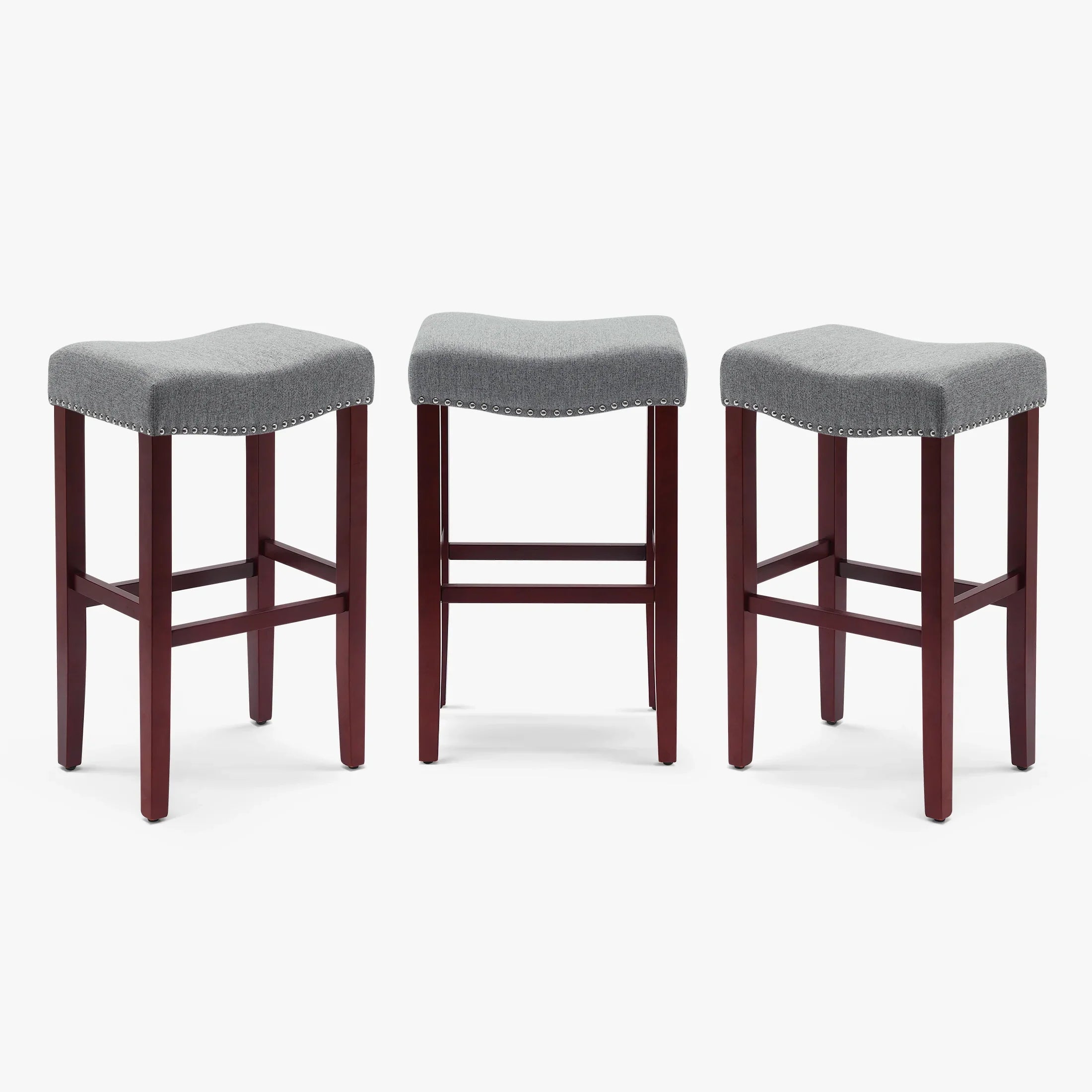 Bulmon 29" Upholstered Saddle Seat Cherry Bar Stools (Set of 3)