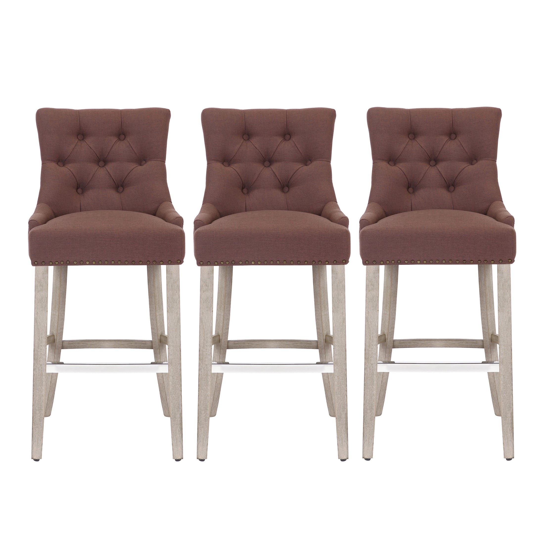 Bellmount 29" Upholstered Wood Bar Stool with Tufted Back (Set of 3)