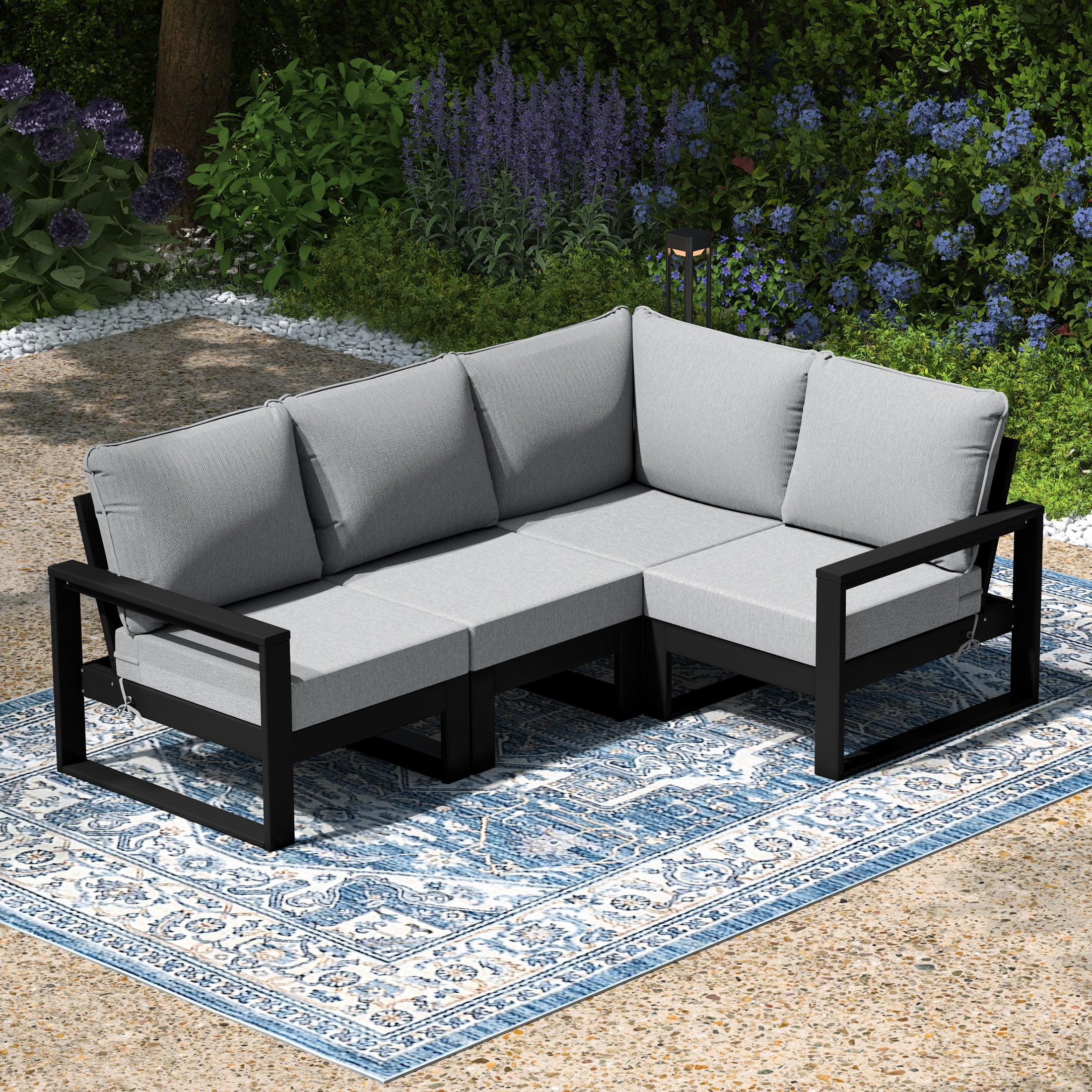 Rockaway Outdoor 4-Piece HDPE L-Shaped Modular Patio Sofa Furniture Set