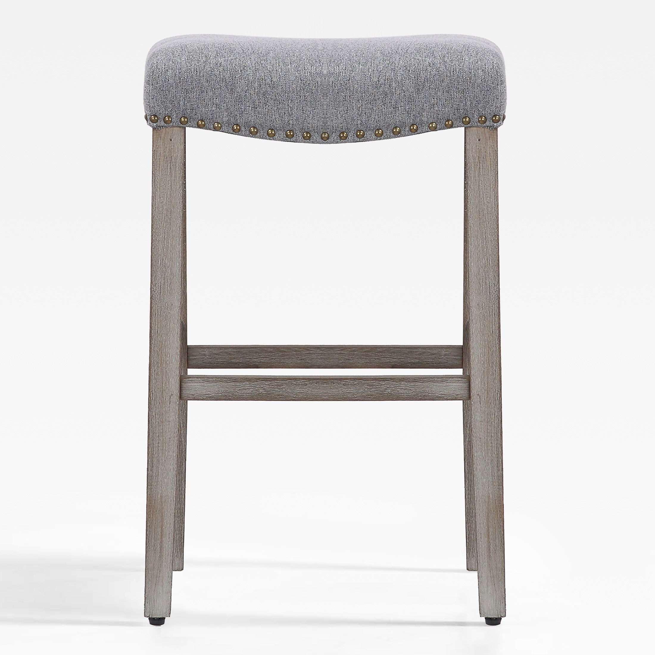 Bulmon 29" upholstered nail head bar counter stools with Antique Gray color legs