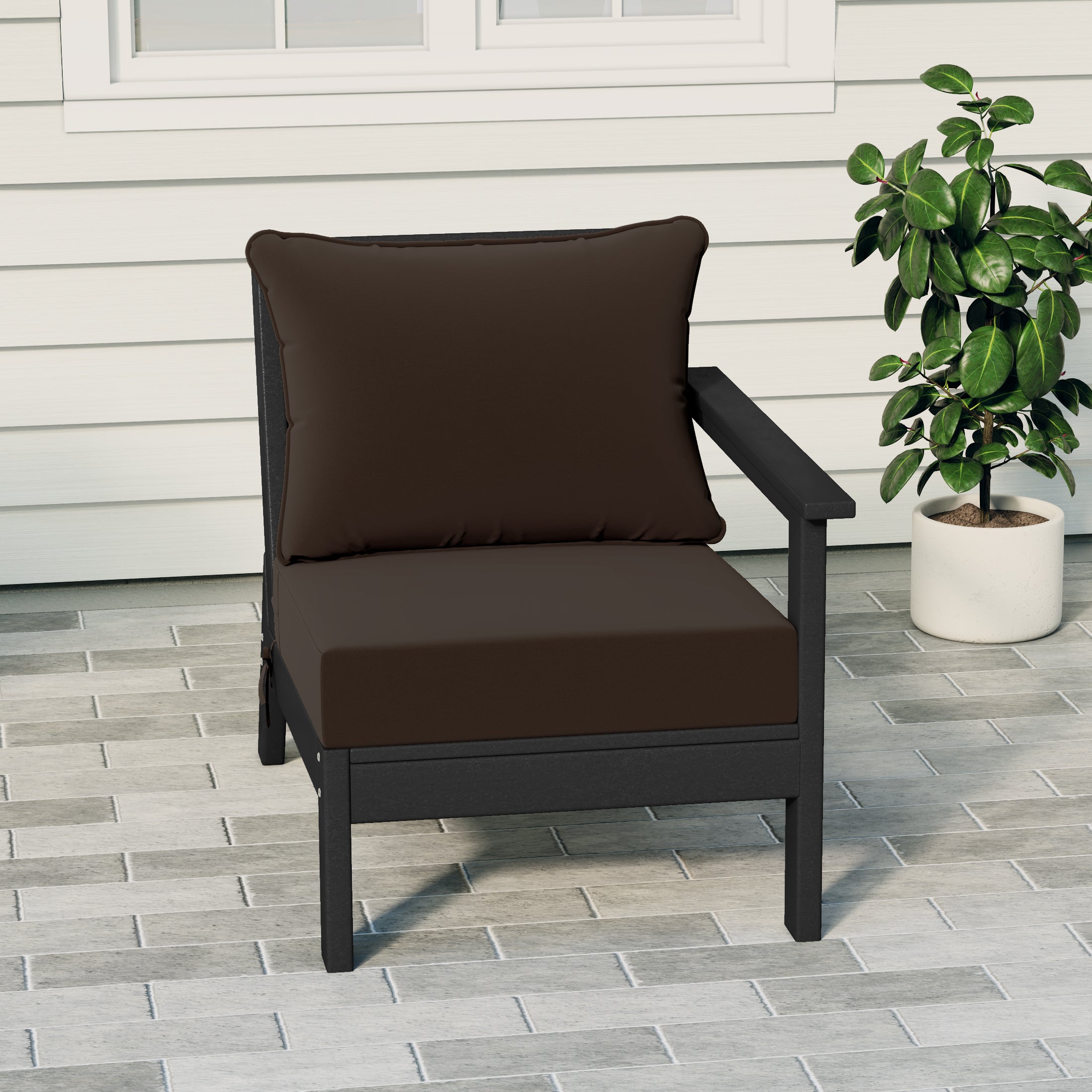 Portsmouth Outdoor Patio HDPE Right Arm Sectional Corner Club Chair with Patio Cushions