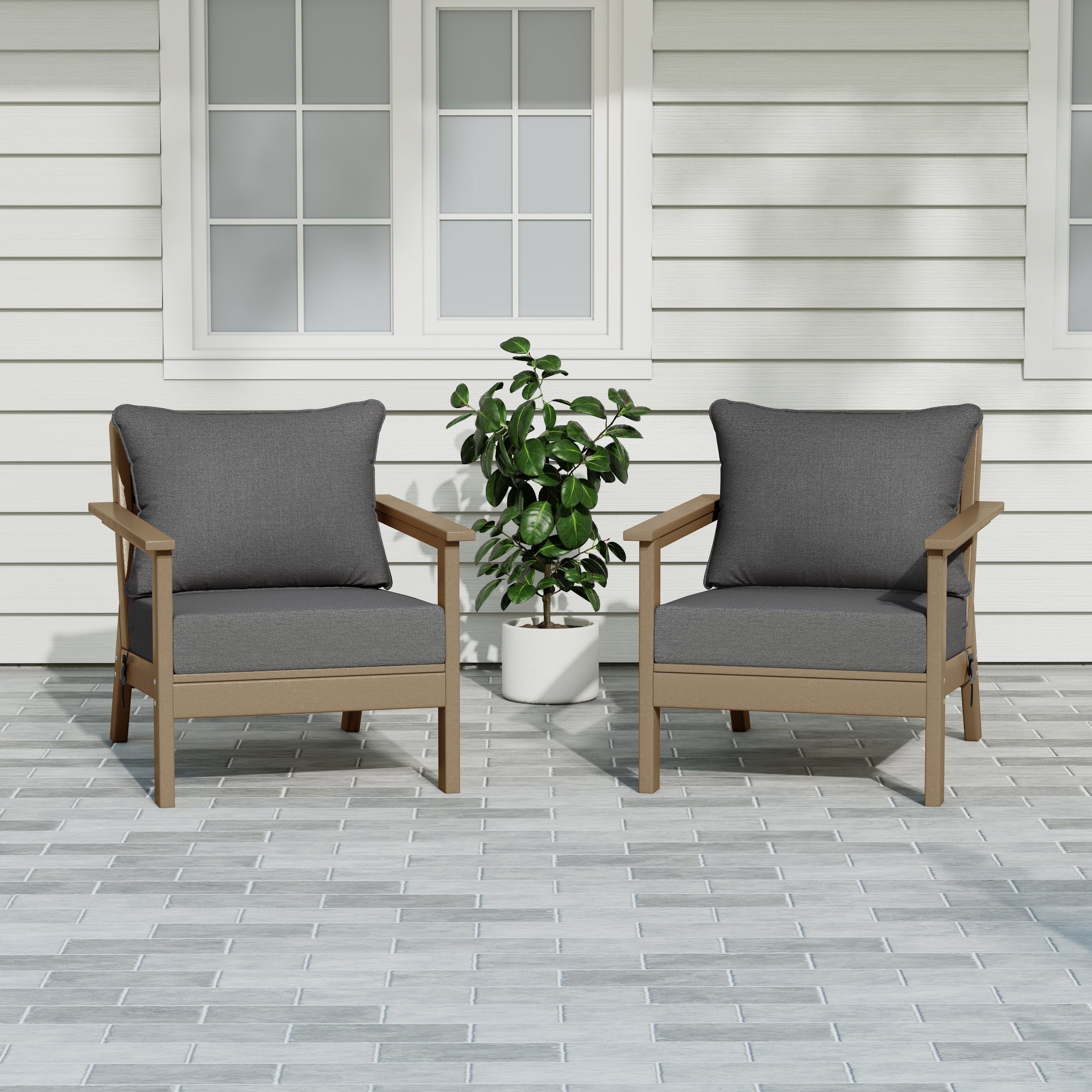 Portsmouth Outdoor Modern HDPE Patio Club Chairs with Deep Seat Cushions (Set of 2)