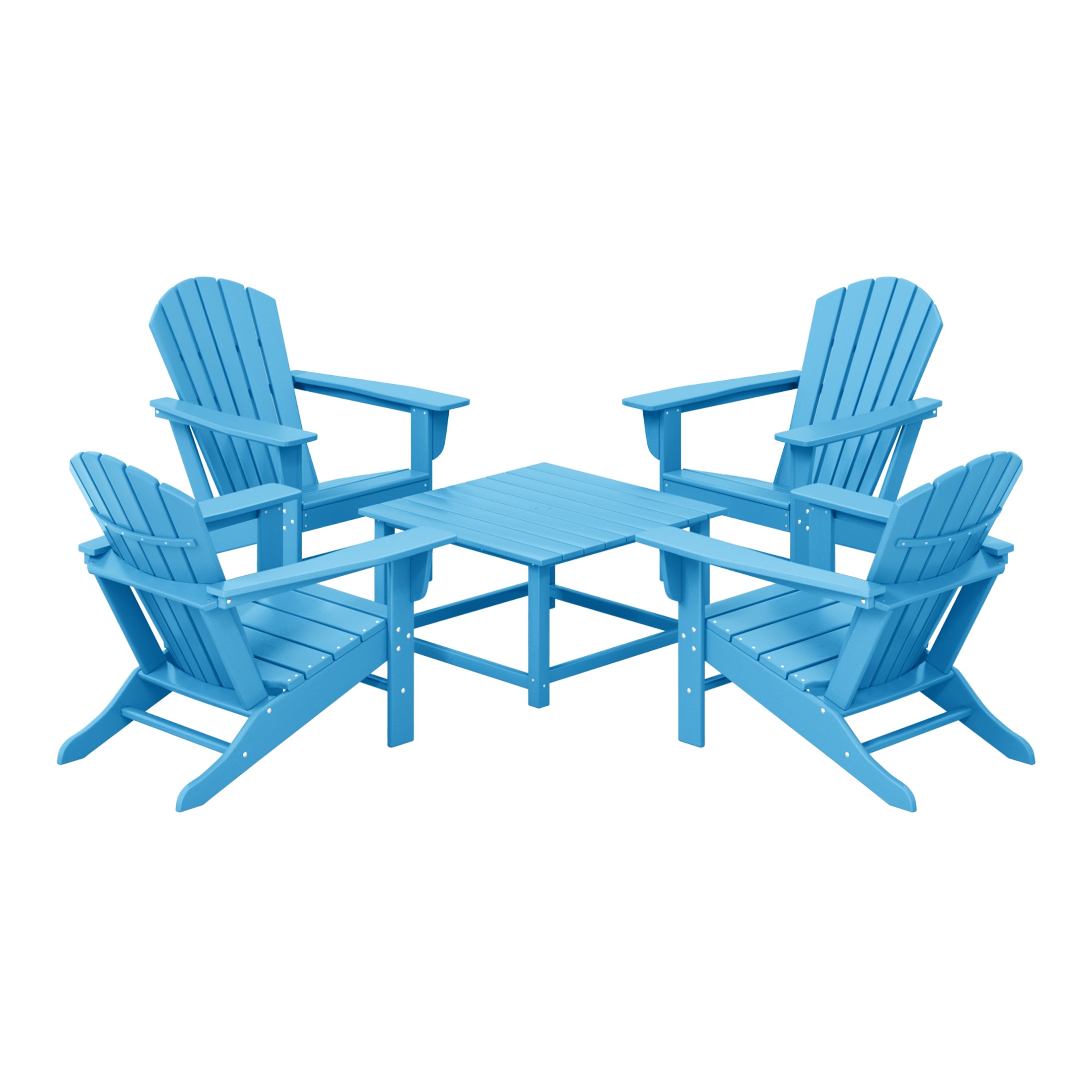 Portside 5-Piece Outdoor Patio HDPE Adirondack Chair With Square Coffee Table Conversation Set