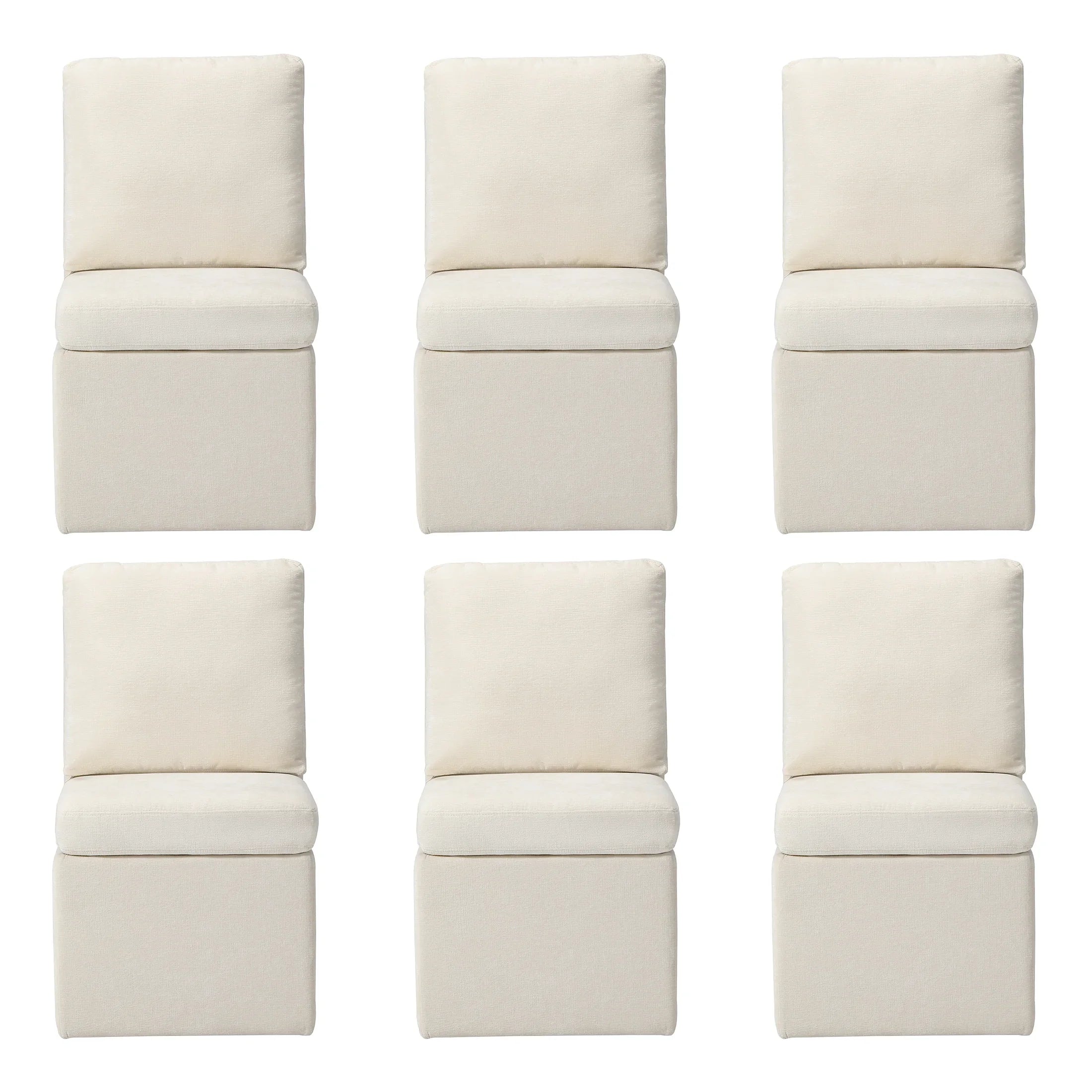 Danburry Modern Upholstered Chenille Armless Dining Chairs With Casters (Set of 6)