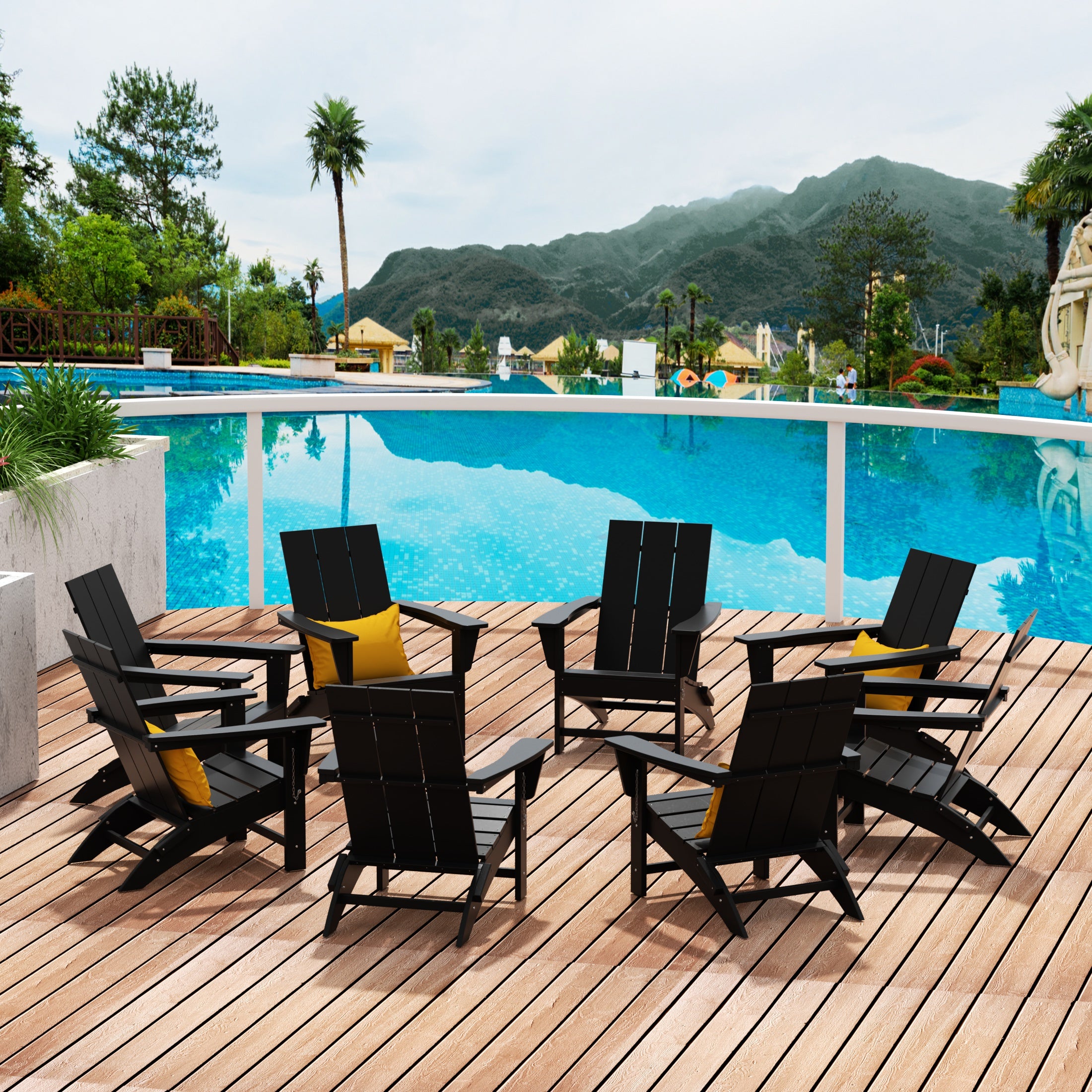 Palms 8-Piece Modern Poly Folding Adirondack Chair Set