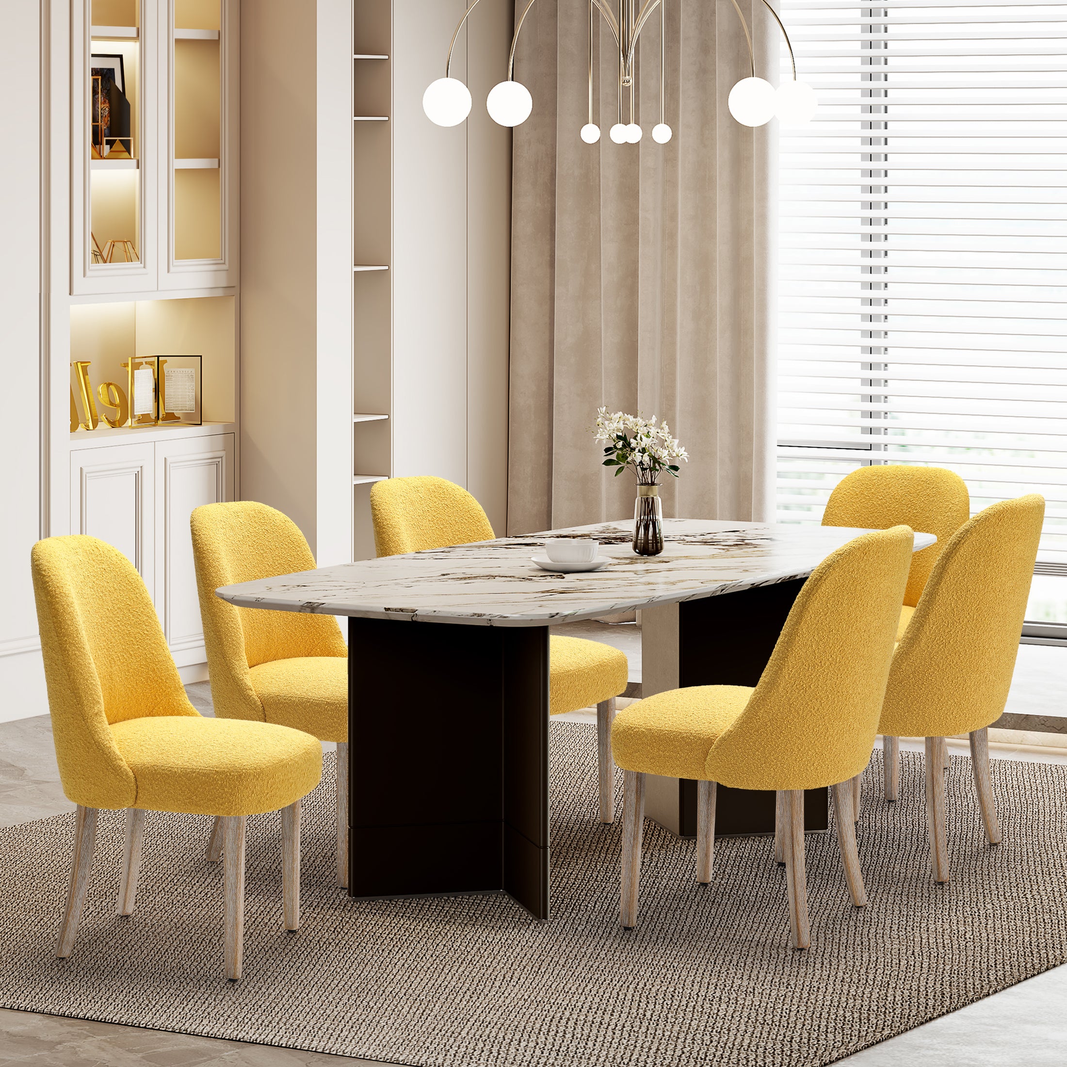Amélie Mid-Century Modern Upholstered Boucle Dining Chair (Set of 6)