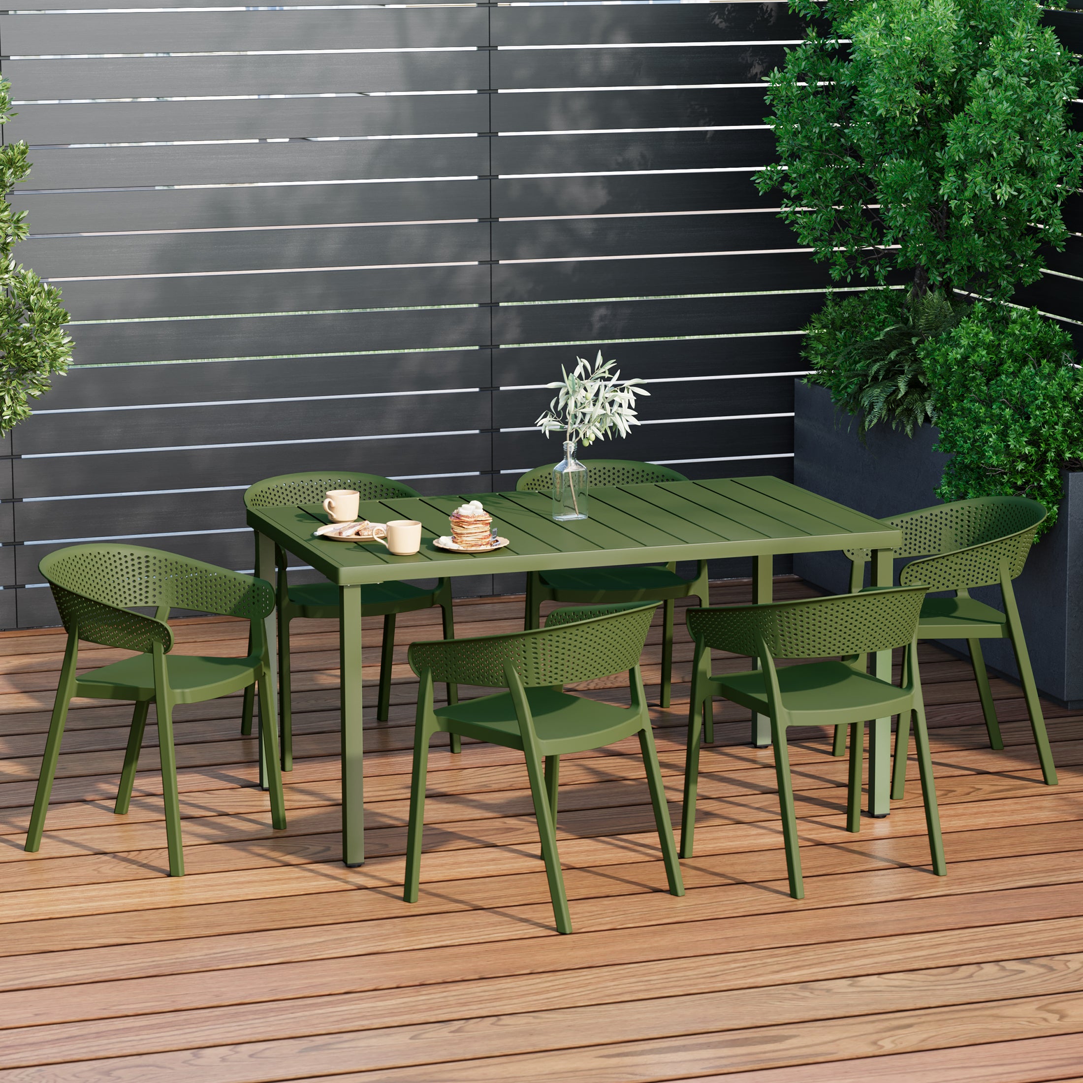Sunshine 7-Piece Outdoor Metal Rectangle Patio Dining Table Set With Stackable Patio Dining Chairs