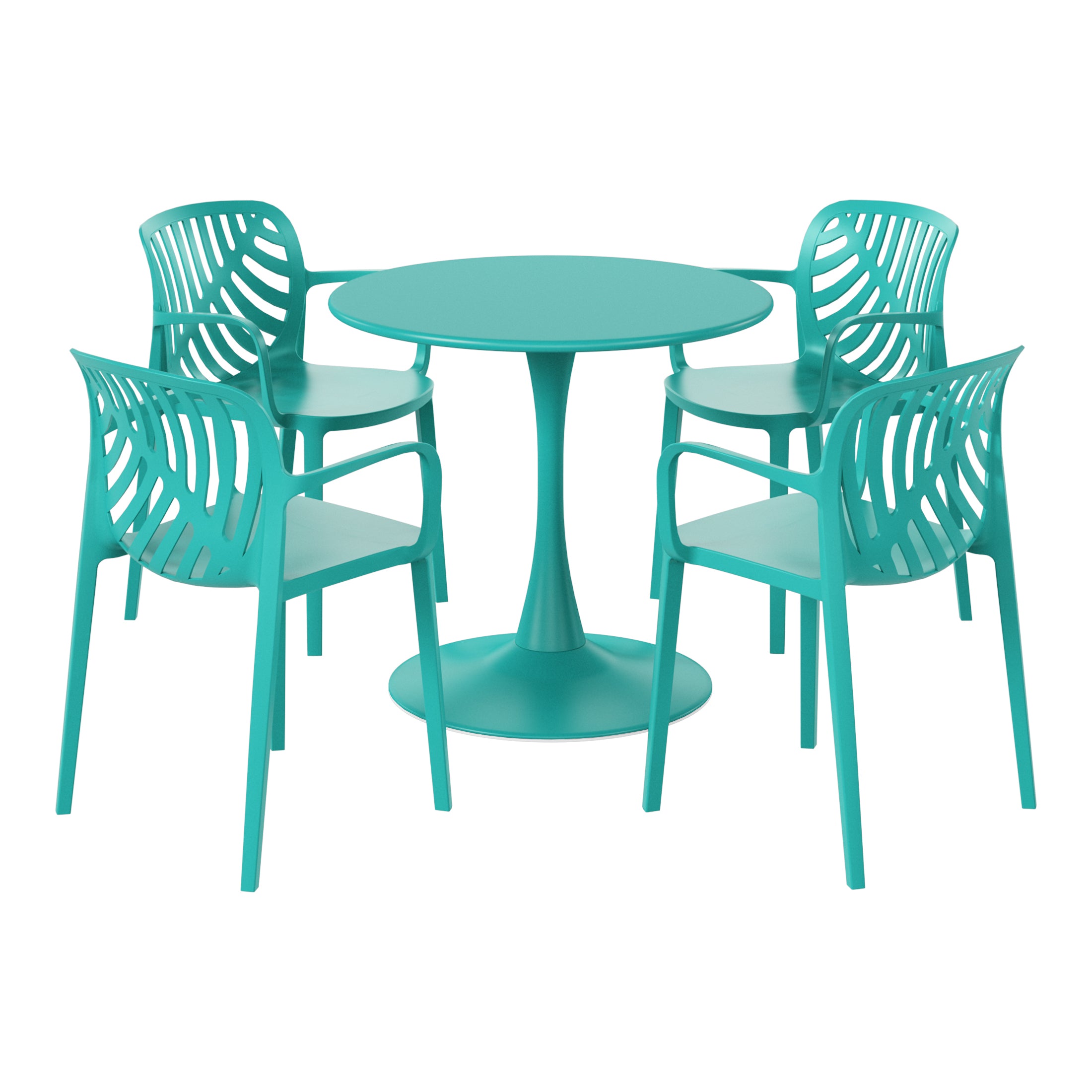 Sunshine 5-Piece Outdoor Indoor Metal Patio Dining Table Set With Stackable Patio Arm Chairs
