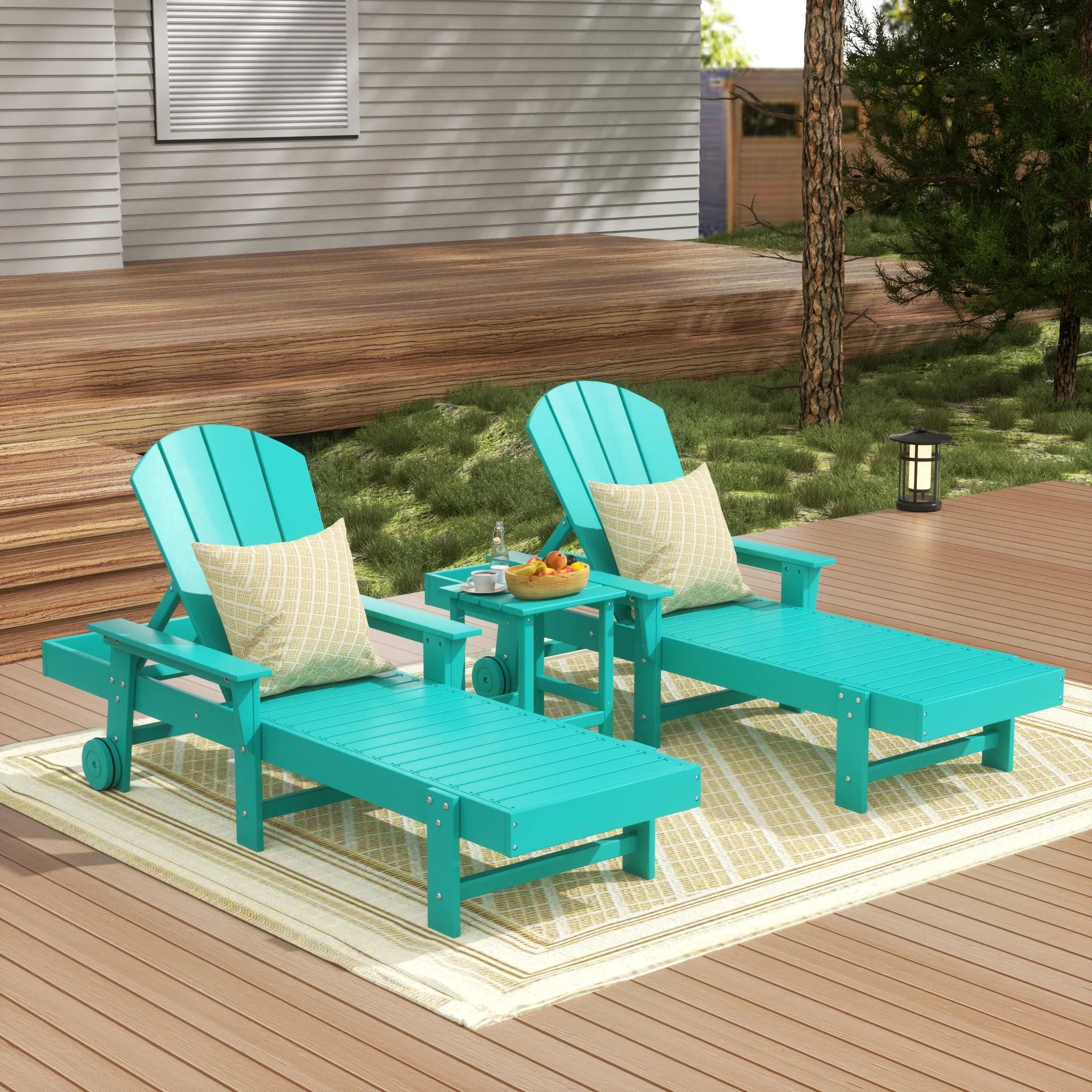 Paradise 3 Piece Adirondack Reclining Chaise Lounge With Arms & Wheels