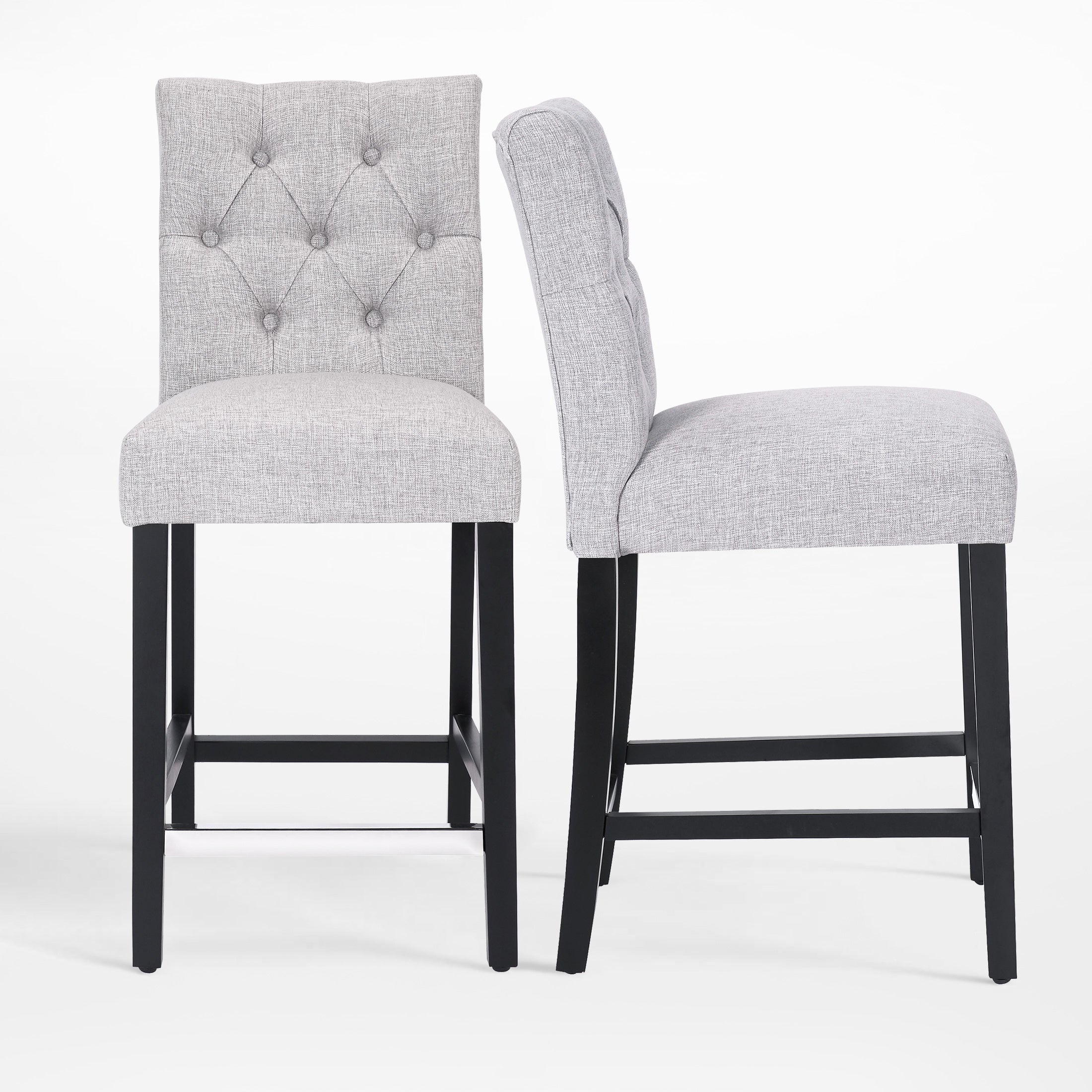 Bellmount 24" Linen Fabric Tufted Bar Stool (Set of 2),Black