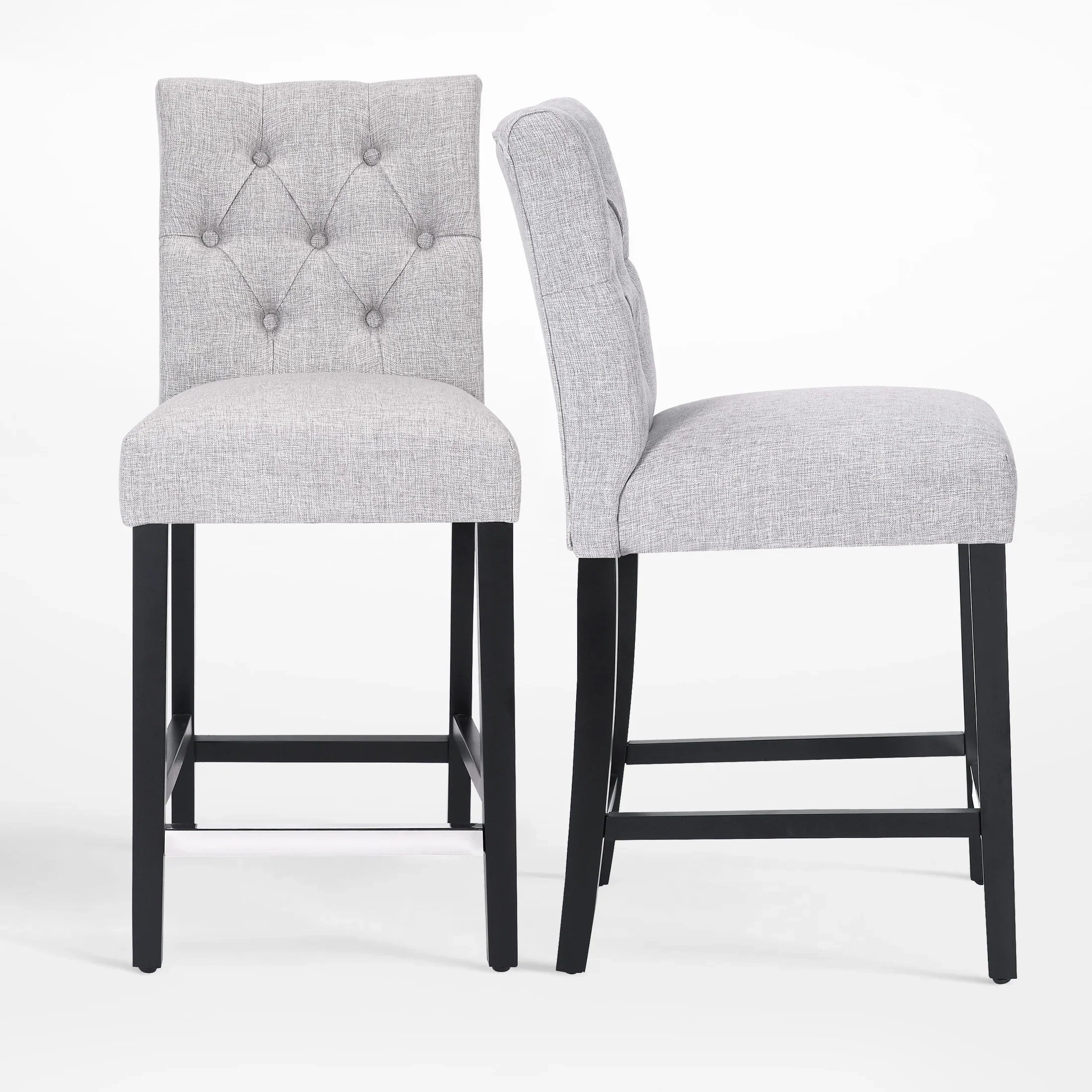 Bellmount 24" Linen Fabric Tufted Bar Stool (Set of 2),Black