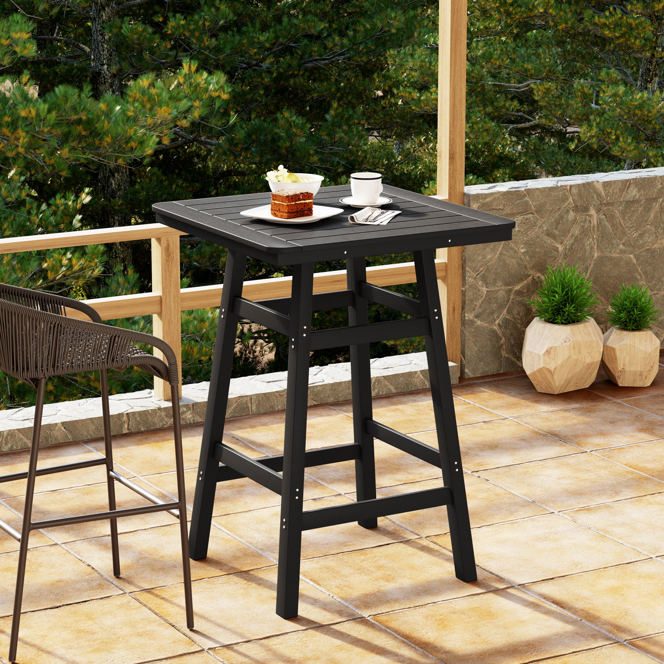 Paradise 30" Square Outdoor Patio Bistro Bar Table With Umbrella Hole