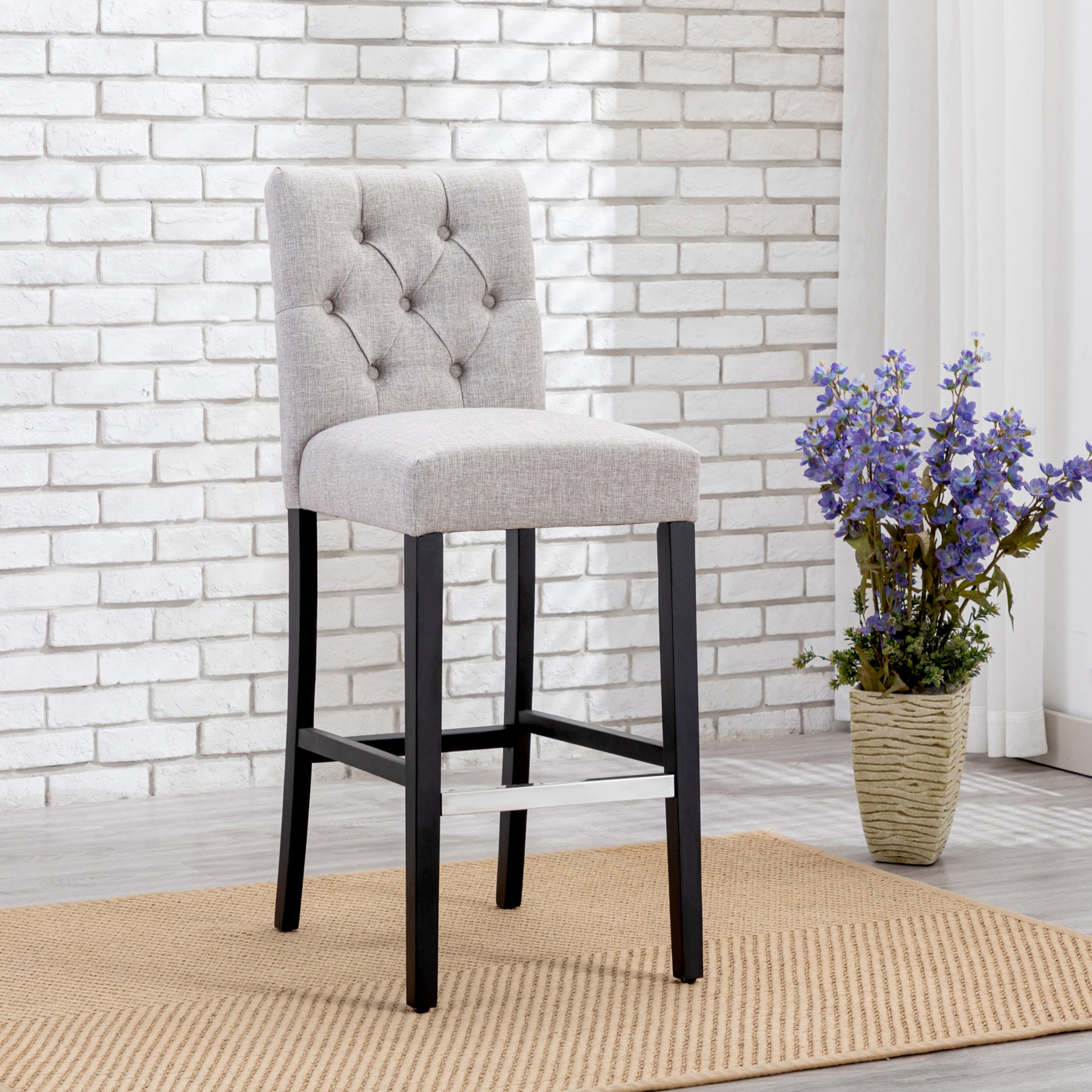 Bellmount 29" Linen Fabric Tufted Bar Stool,Black
