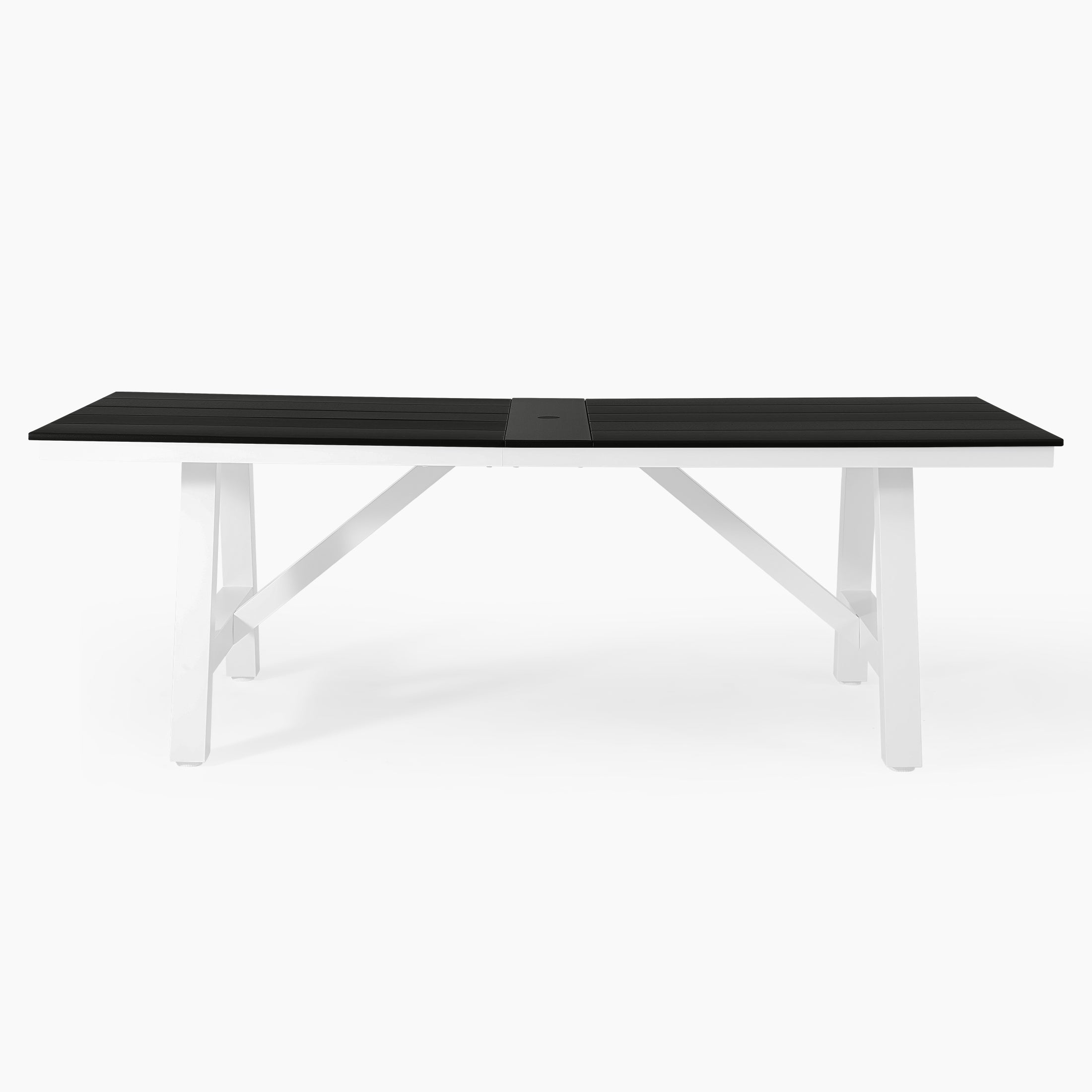 Stinson 90" HDPE Rectangle Outdoor Patio Dining Table With Umbrella Hole and Metal Frame