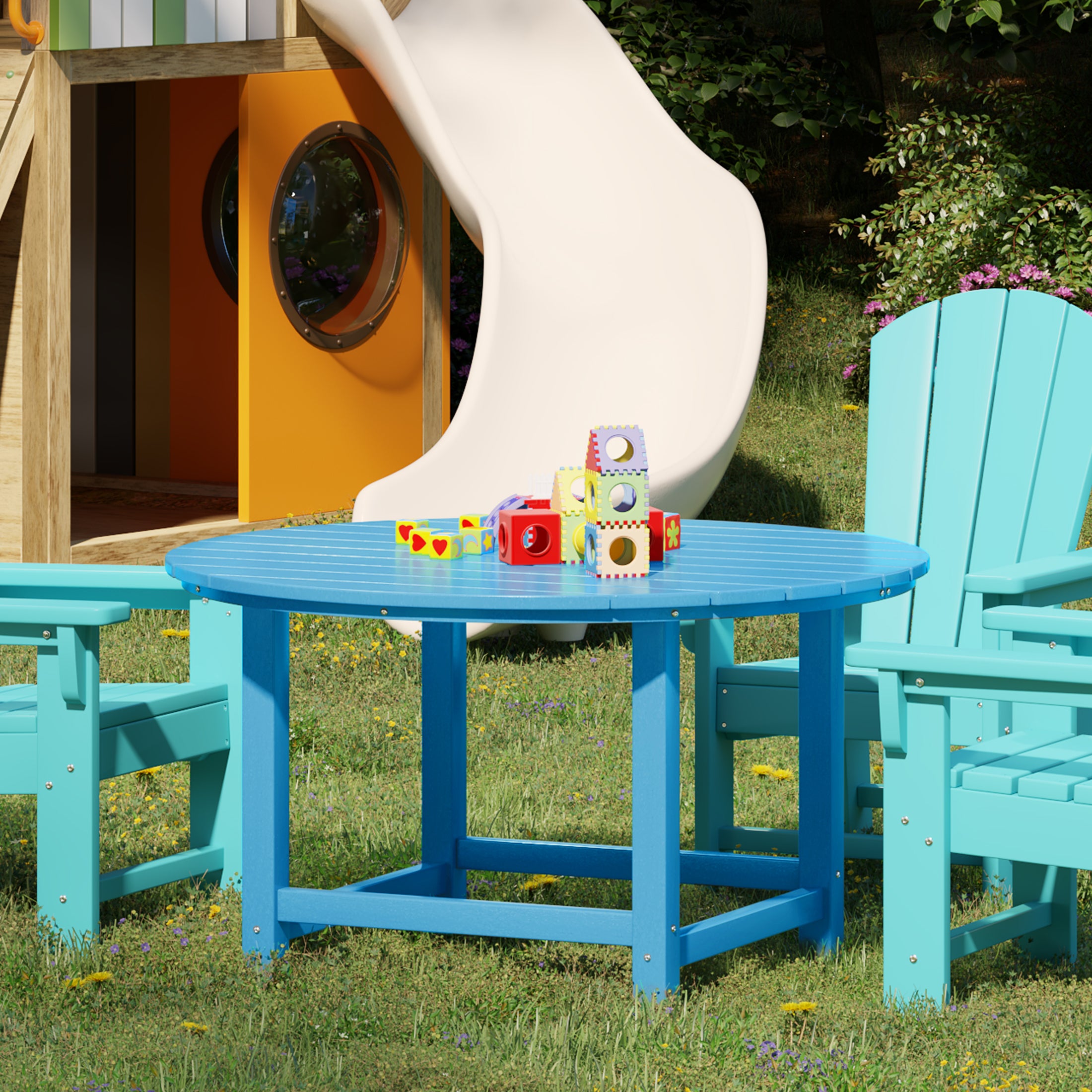Paradise Kids Outdoor Patio Furniture HDPE 38" Wide Round Dining Table