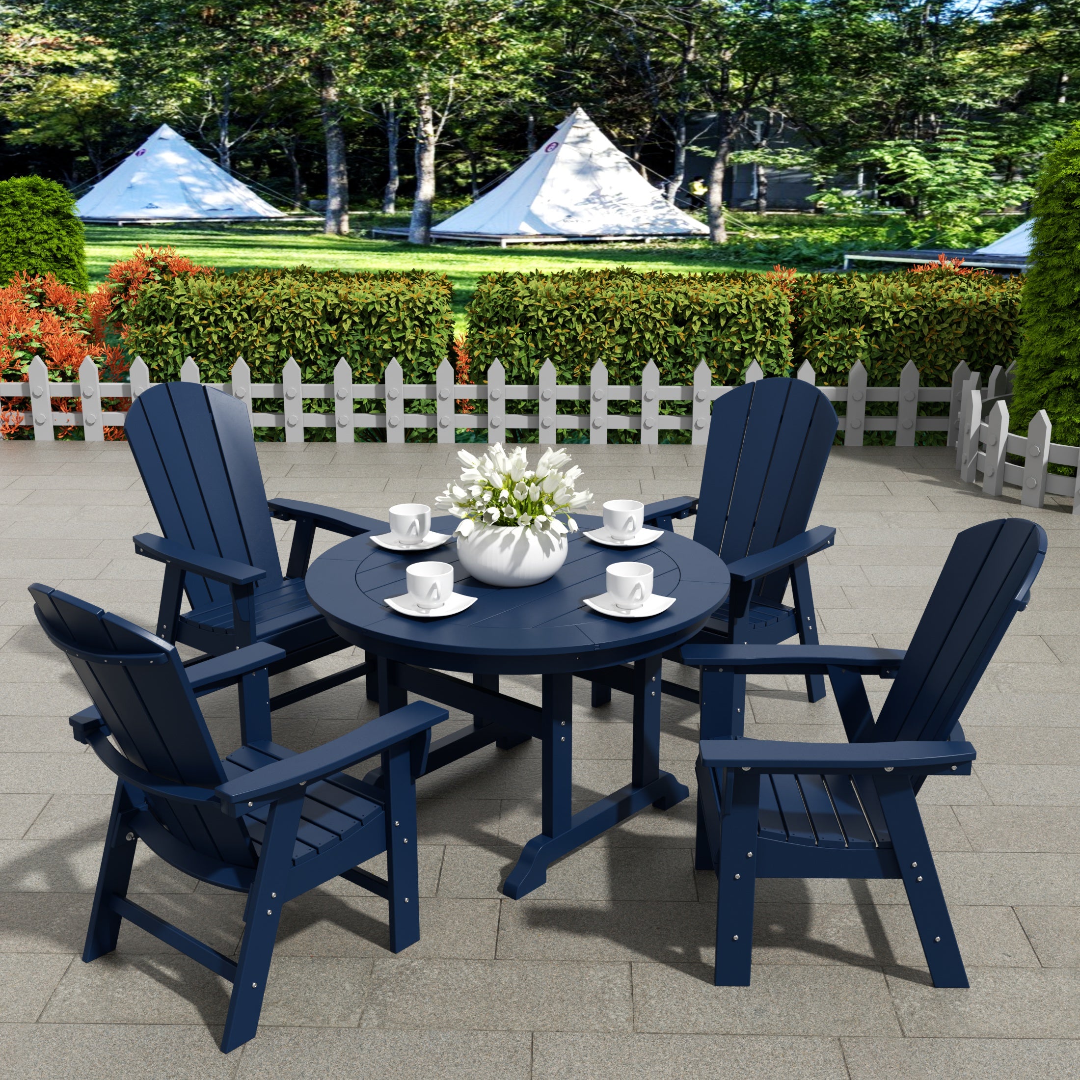 Paradise 5 Piece Outdoor Patio Dining Round Table and Curved Back Armchair Set