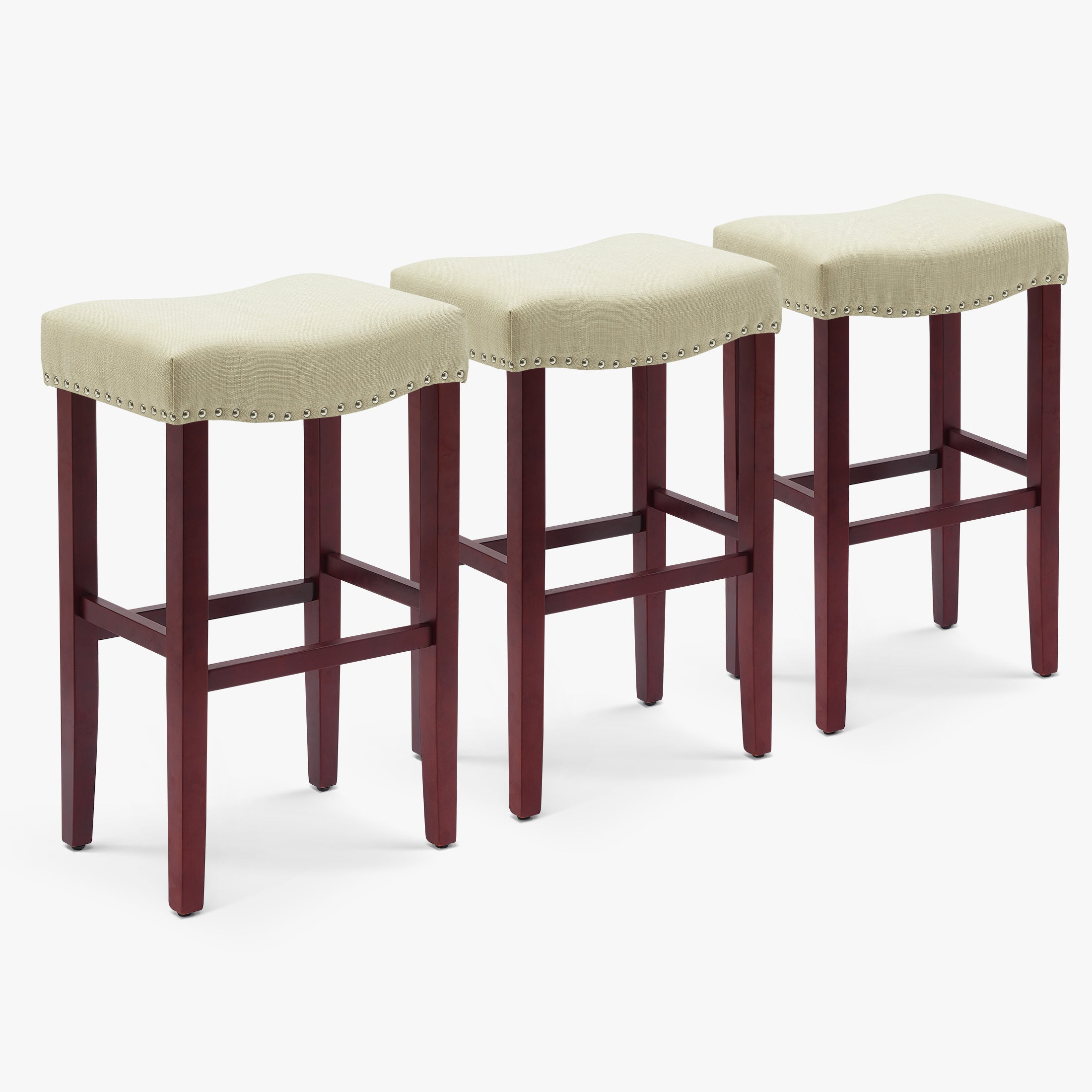 Bulmon 29" Upholstered Saddle Seat Cherry Bar Stools (Set of 3)
