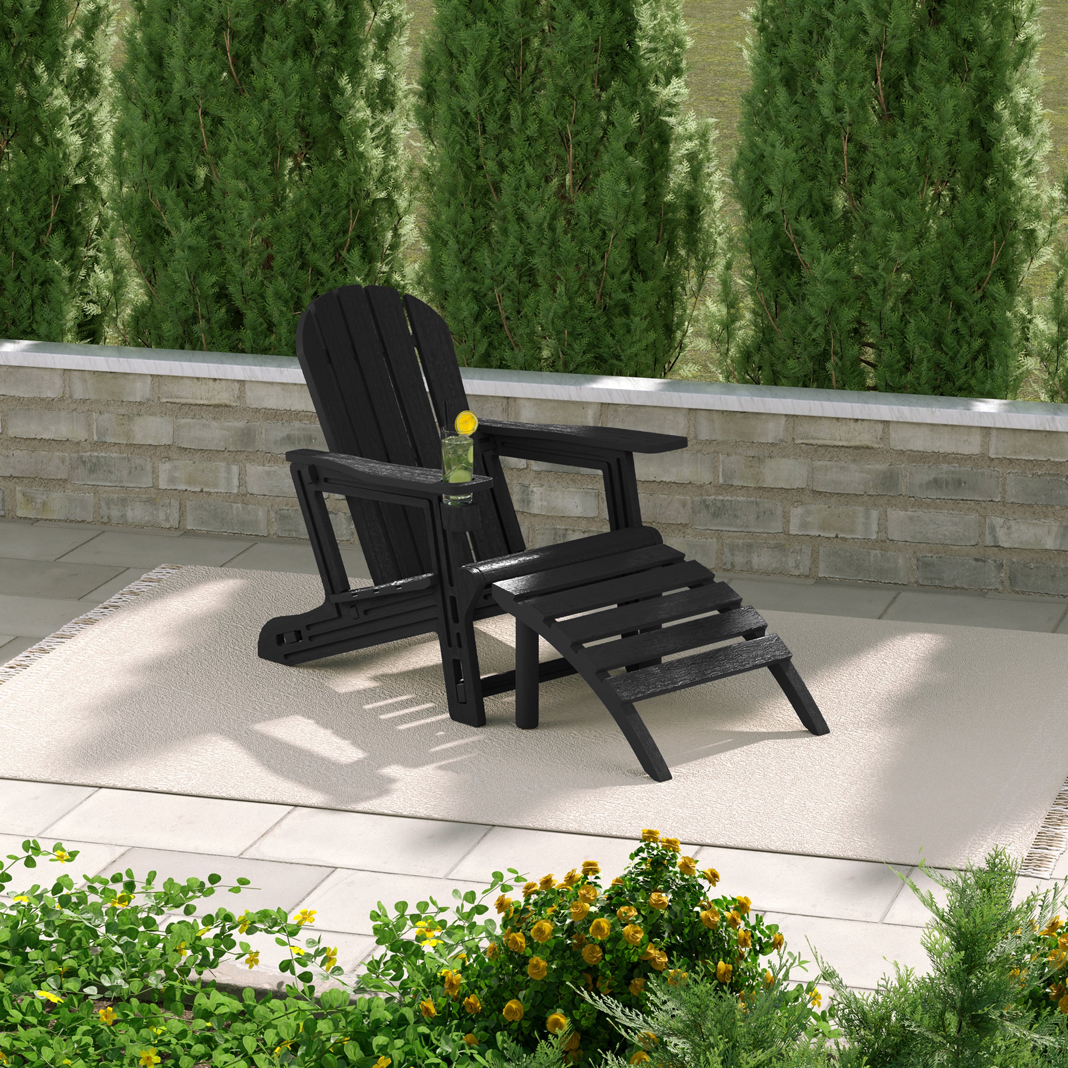 Cayman No-Tools Outdoor HDPE Patio Adirondack Chair with Patio Ottoman