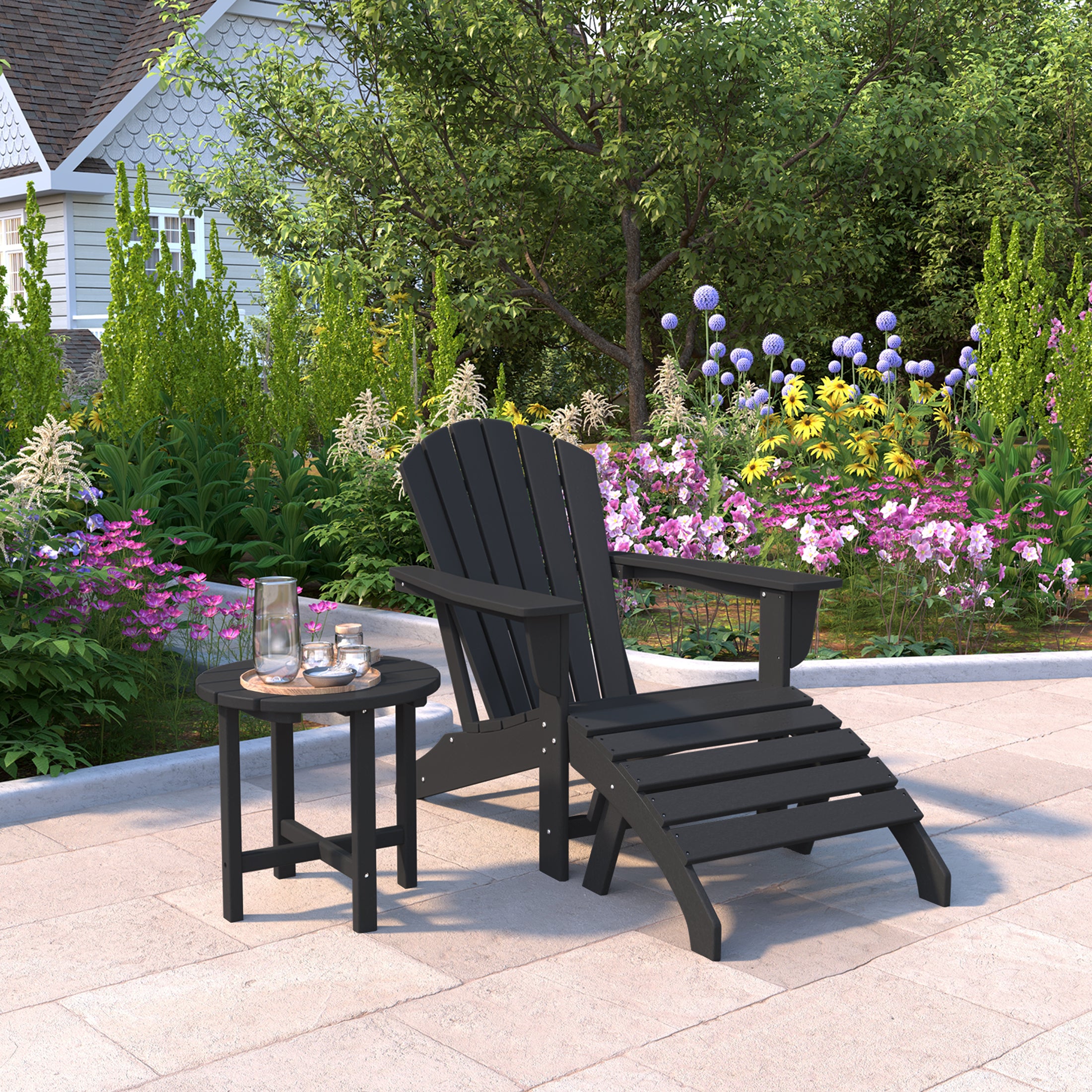 Portside Outdoor Adirondack Chair With Ottoman And Side Table 3-Piece Set