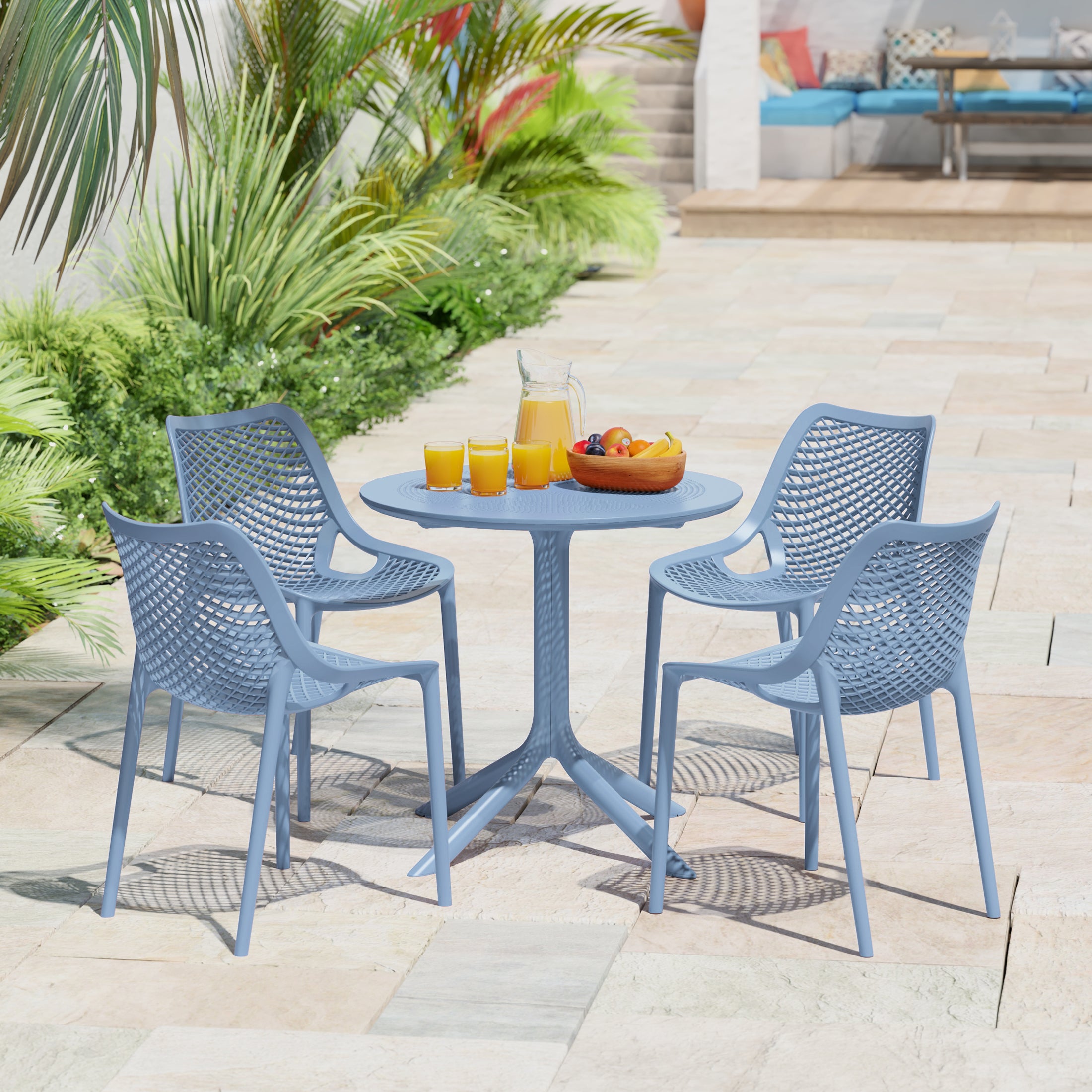 Sunshine 5-Piece Modern Round Patio Dining Table Set with Stackable Patio Dining Chairs