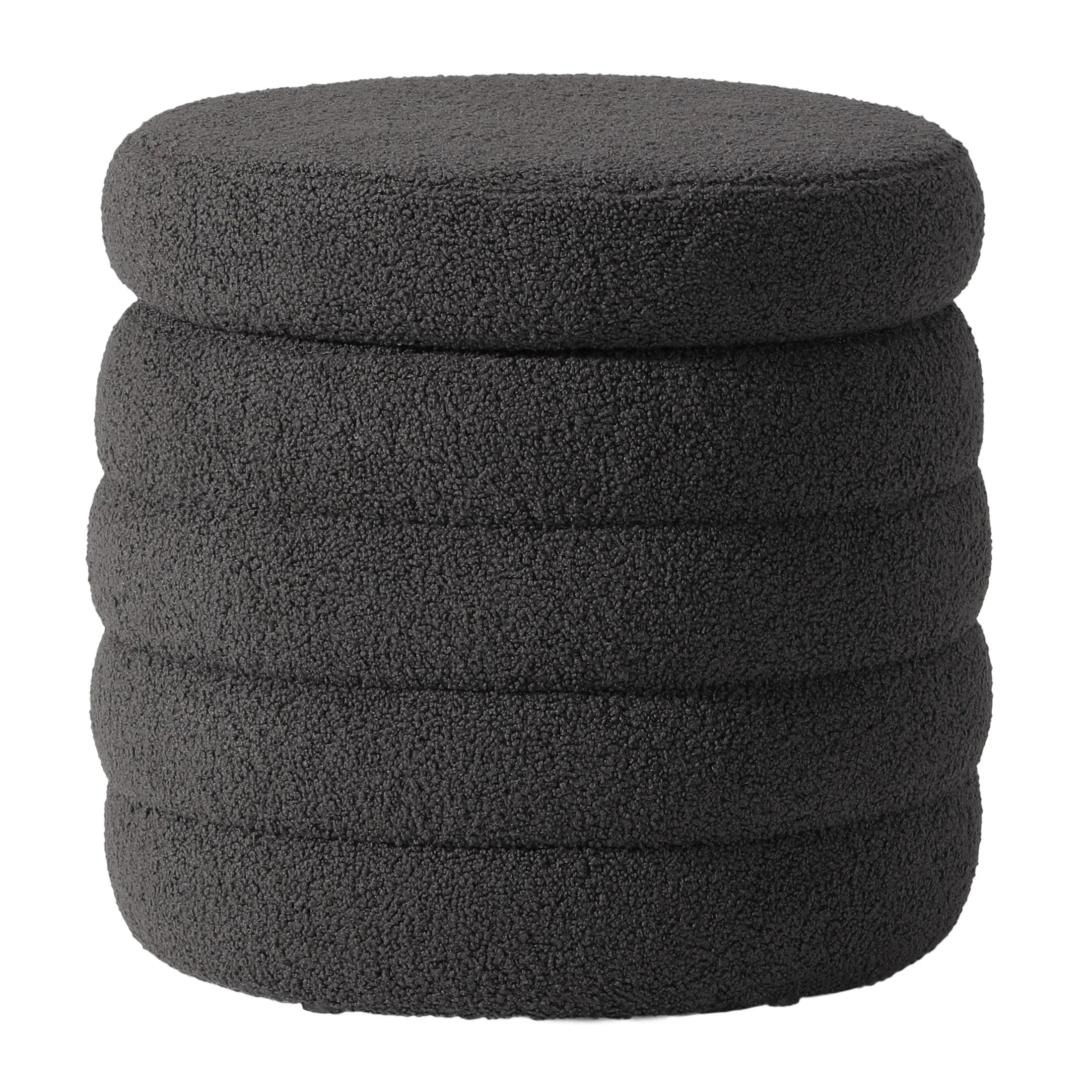 Celine Mid-Century Modern Faux Sherpa Round Storage Ottoman