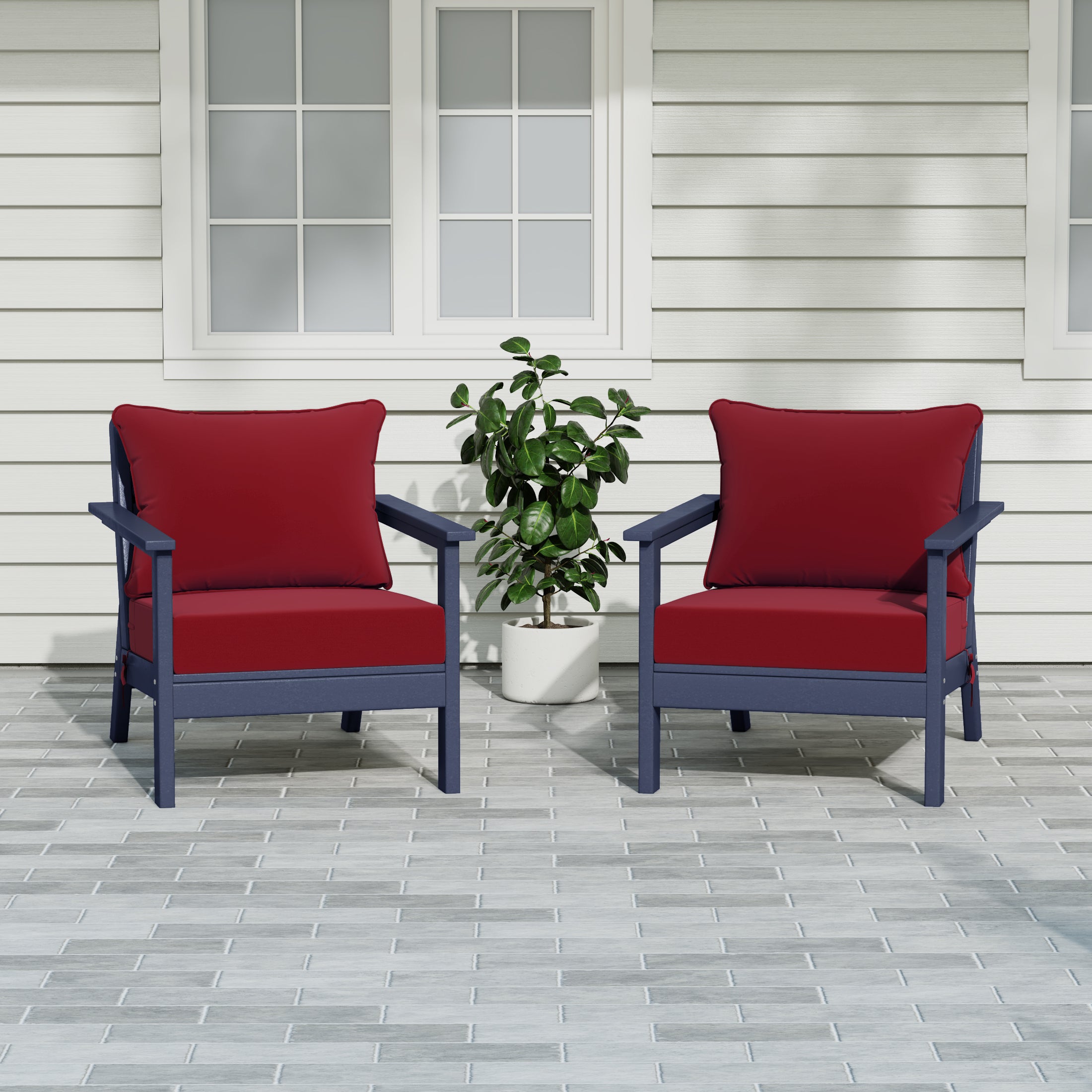 Portsmouth Outdoor Modern HDPE Patio Club Chairs with Deep Seat Cushions (Set of 2)