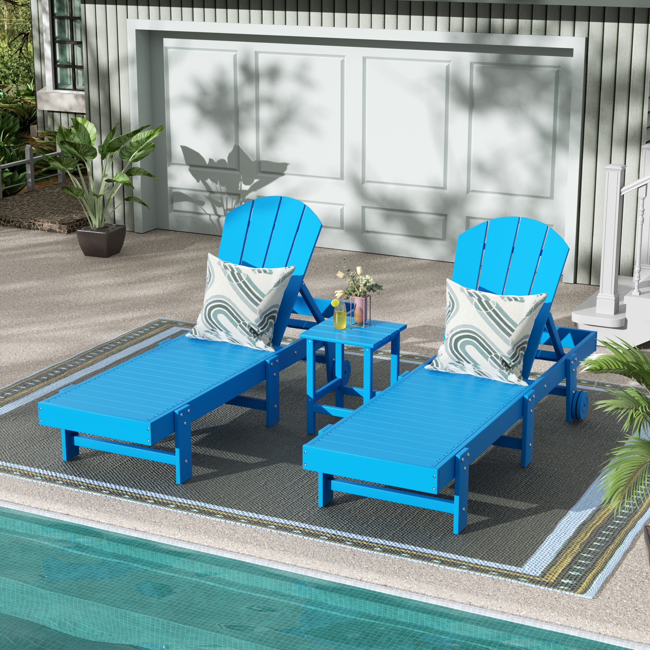 Paradise 3 Piece Poly Reclining Chaise Lounge With Wheels