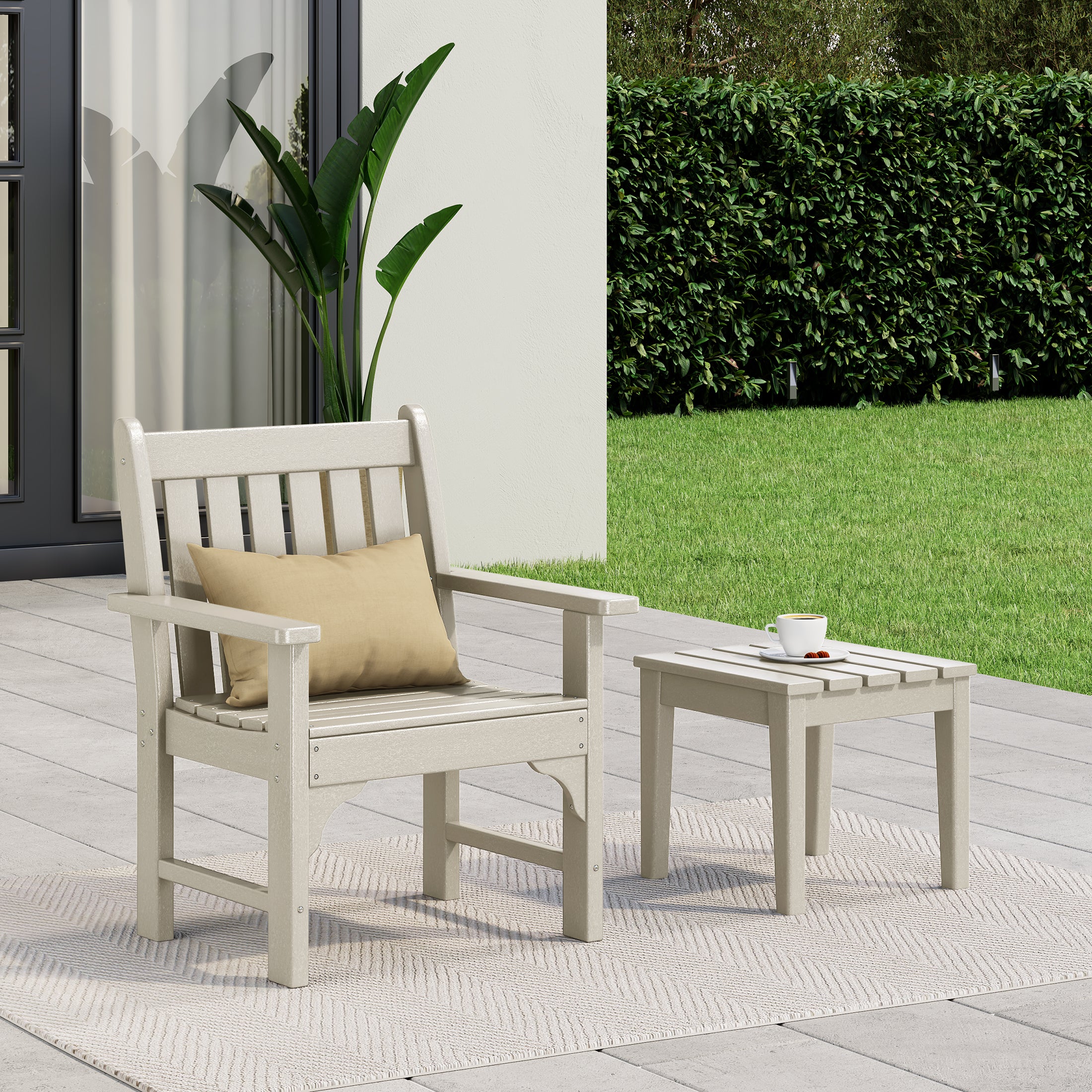 Paradise Outdoor Patio 2-Piece HDPE Adirondack Garden Chair with Square Adirondack Side Table Set