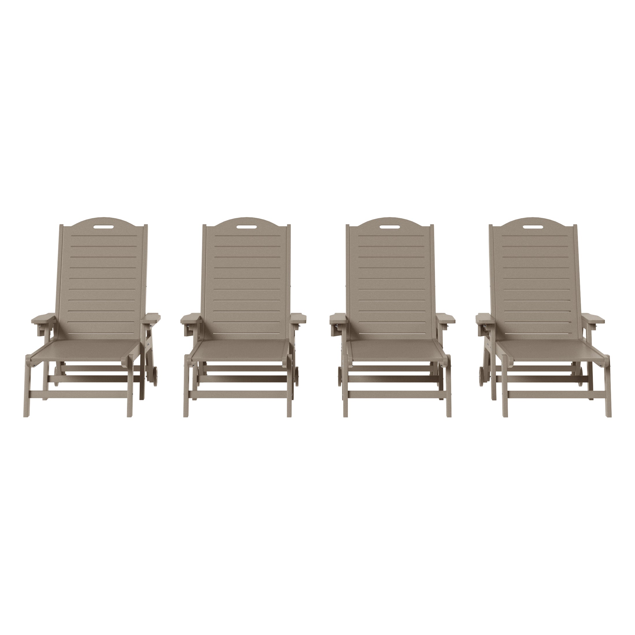 Lago Outdoor HDPE Patio Chaise Lounges With Wheels & Cup Holder (Set of 4)