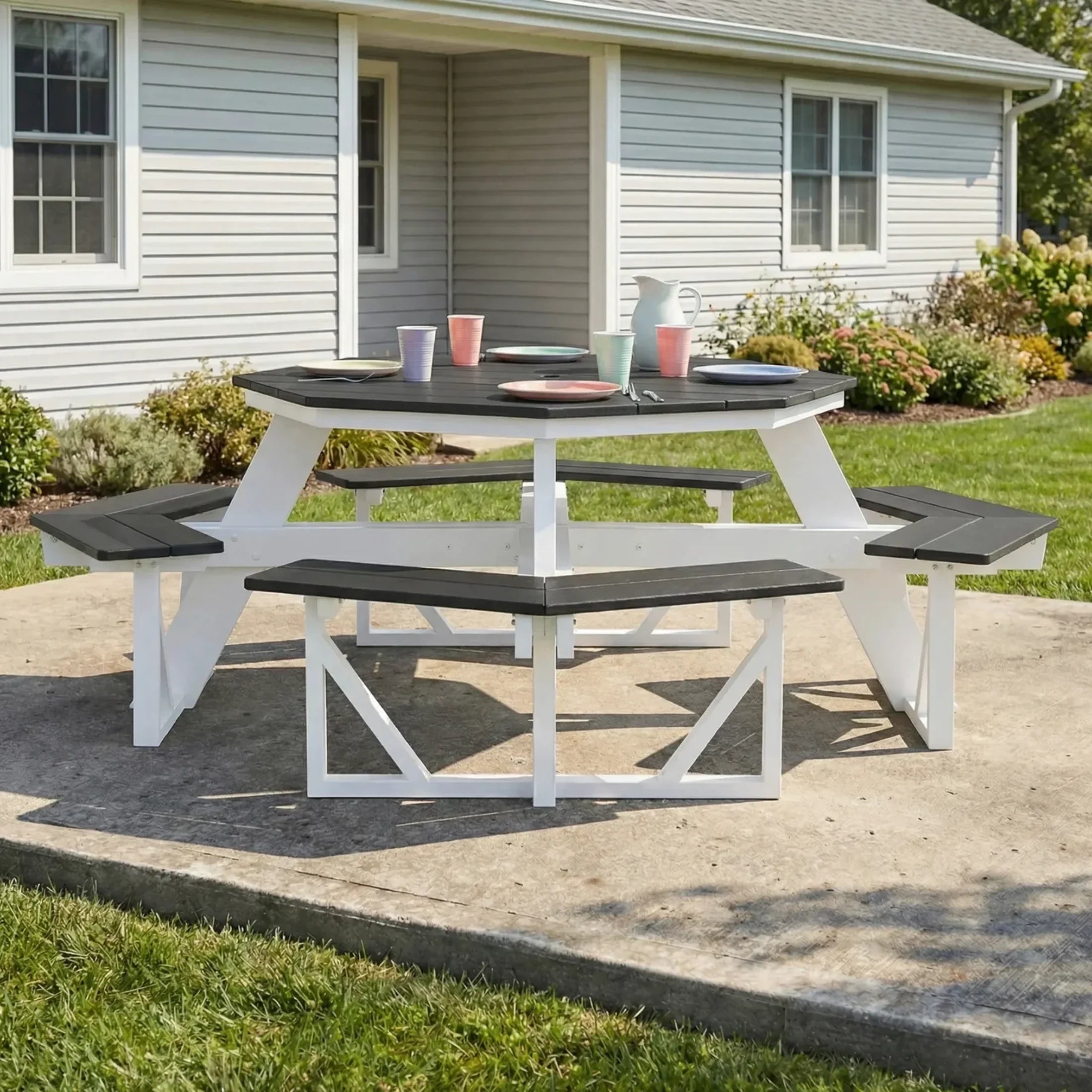 Macon Outdoor 48" HDPE 8-Person Patio Octagon Picnic Table