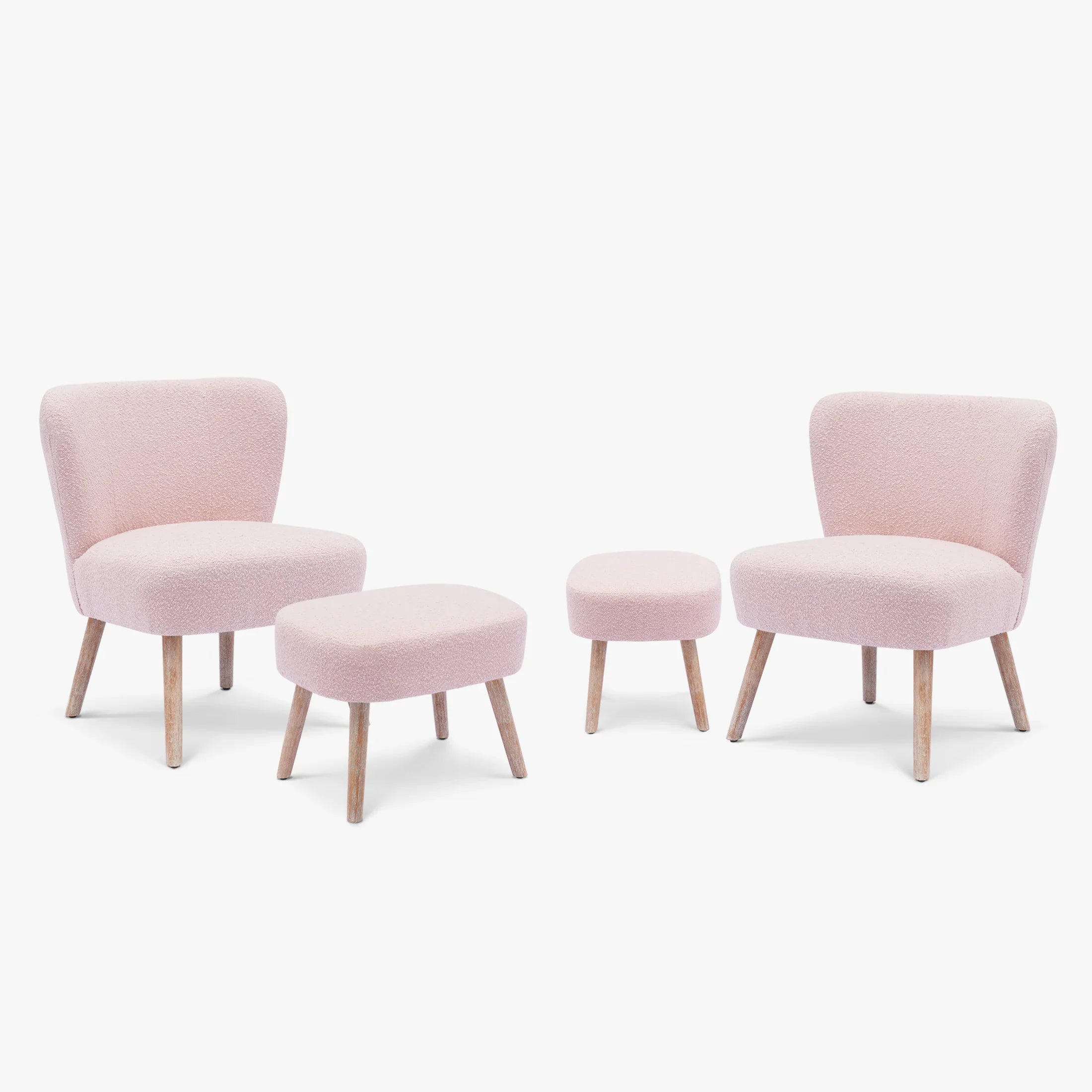 Amélie 4-Piece Set Mid-Century Boucle Accent Chairs with Ottoman Foot Stools